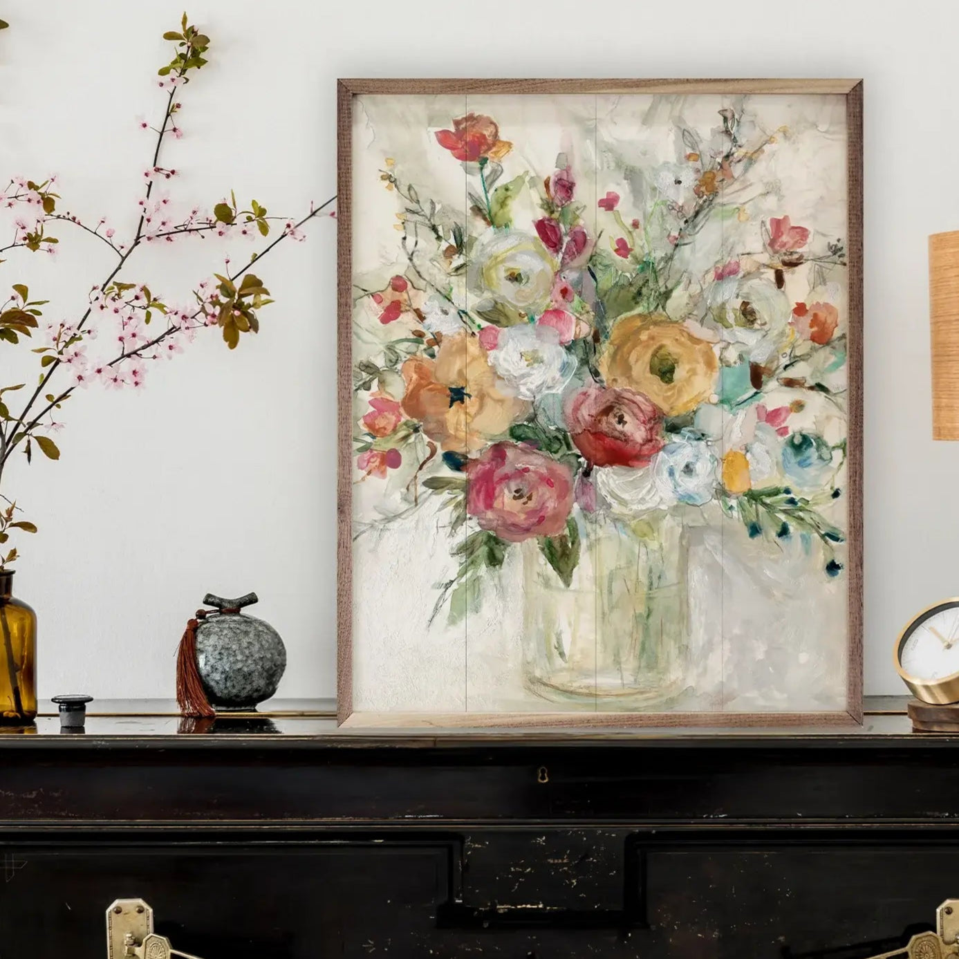 Modern Floral Wood Framed Wall Art Print - Home & Office Decor for Living Room, Bedroom, Dining Area