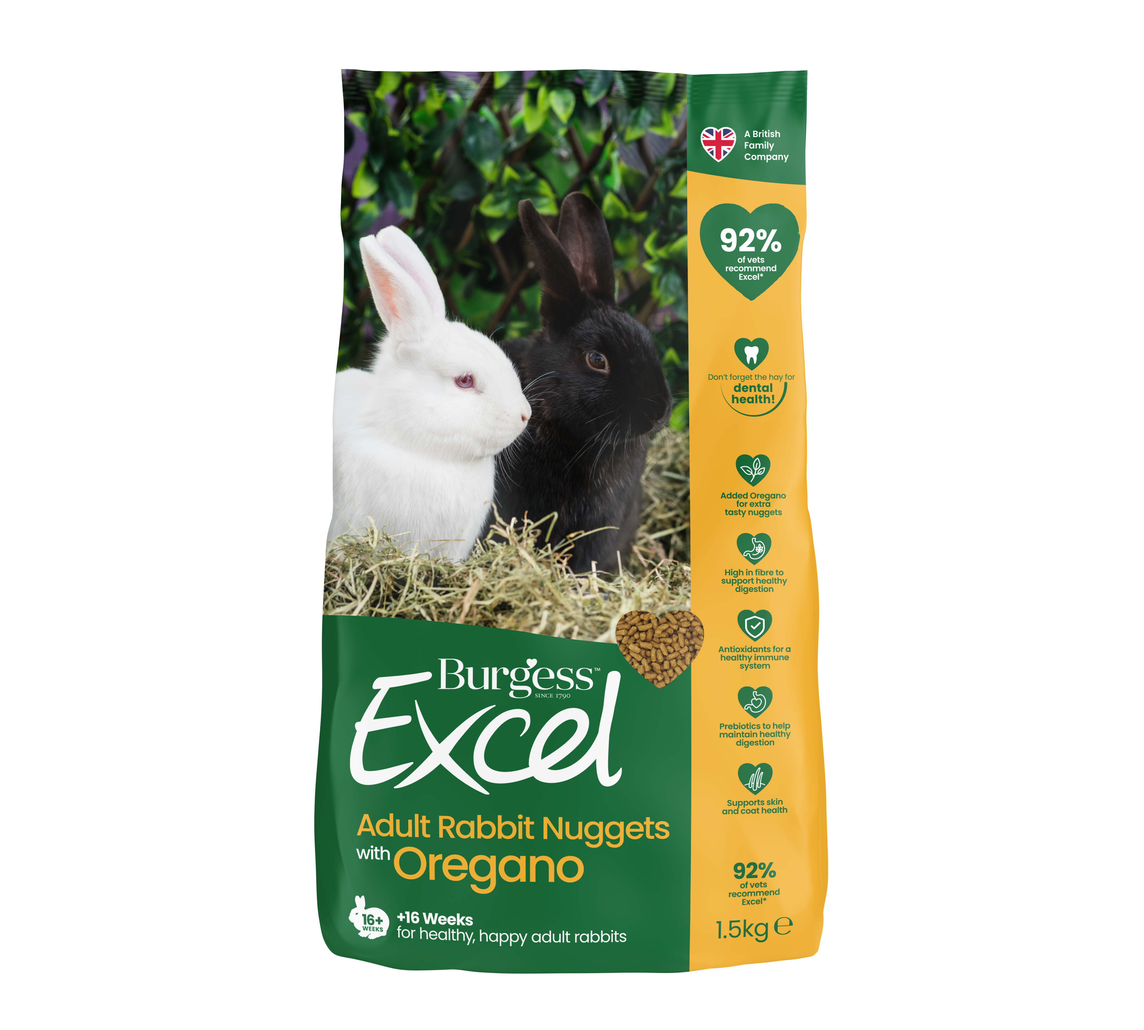Burgess Excel Adult Rabbit Food with Oregano 1.5kg - Premium Natural Nutrition for Healthy Rabbits - Ideal for Daily Feeding & Digestive Health