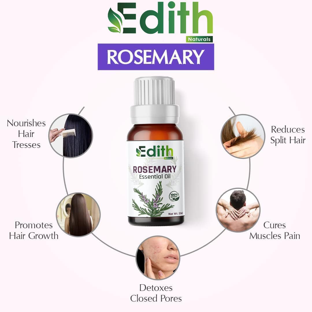 100% Pure & Natural Rosemary Essential Oil for Hair Growth, Skin Care & Aromatherapy - 15ml, Fragrance-Free, Undiluted - Perfect for DIY Beauty, Massage & Relaxation
