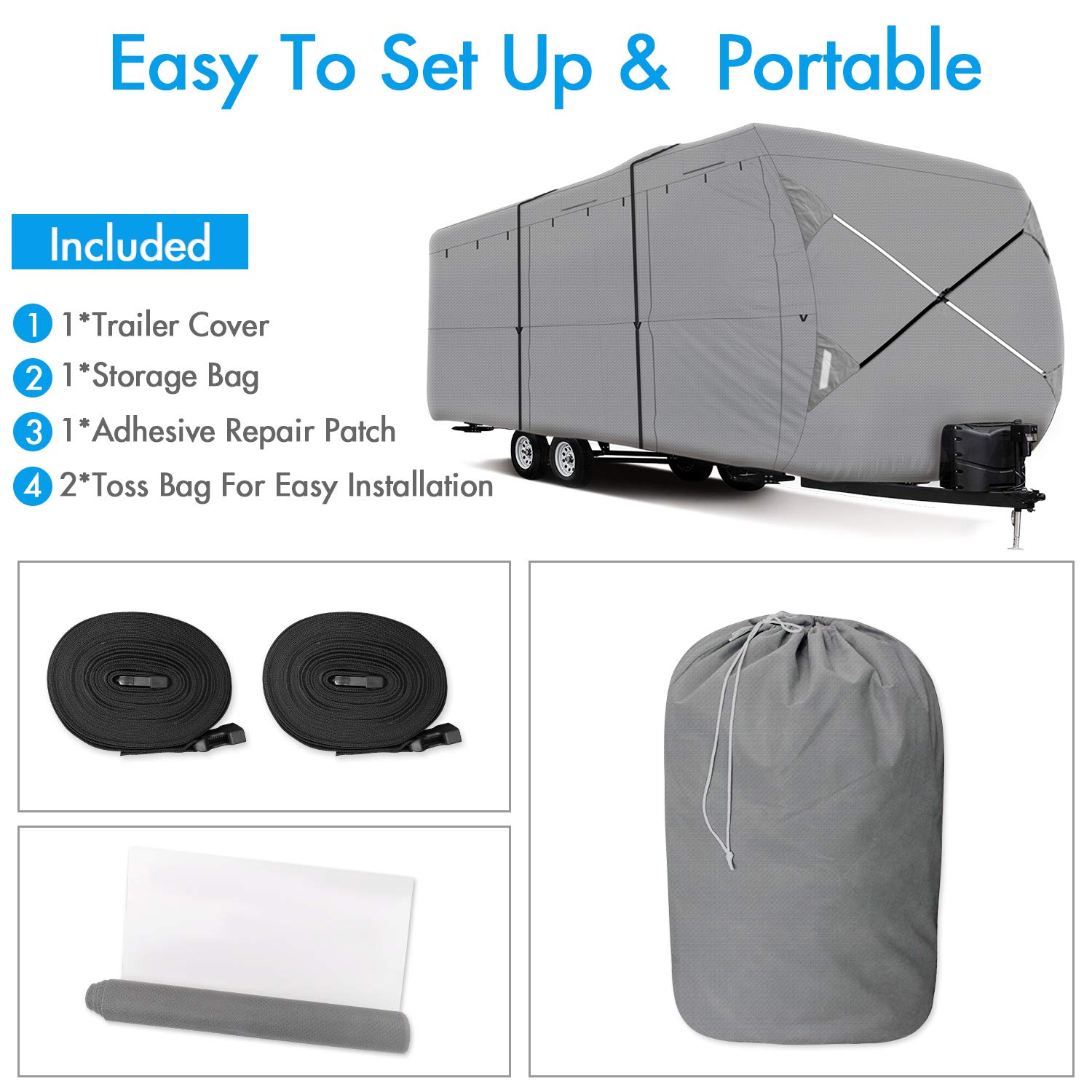 XGEAR Heavy-Duty 6-Ply Ripstop Waterproof RV Cover for Travel Trailers 24'-27' - Windproof Buckles & Storage Bag Included | All-Weather Protection for Camping & Winter Storage