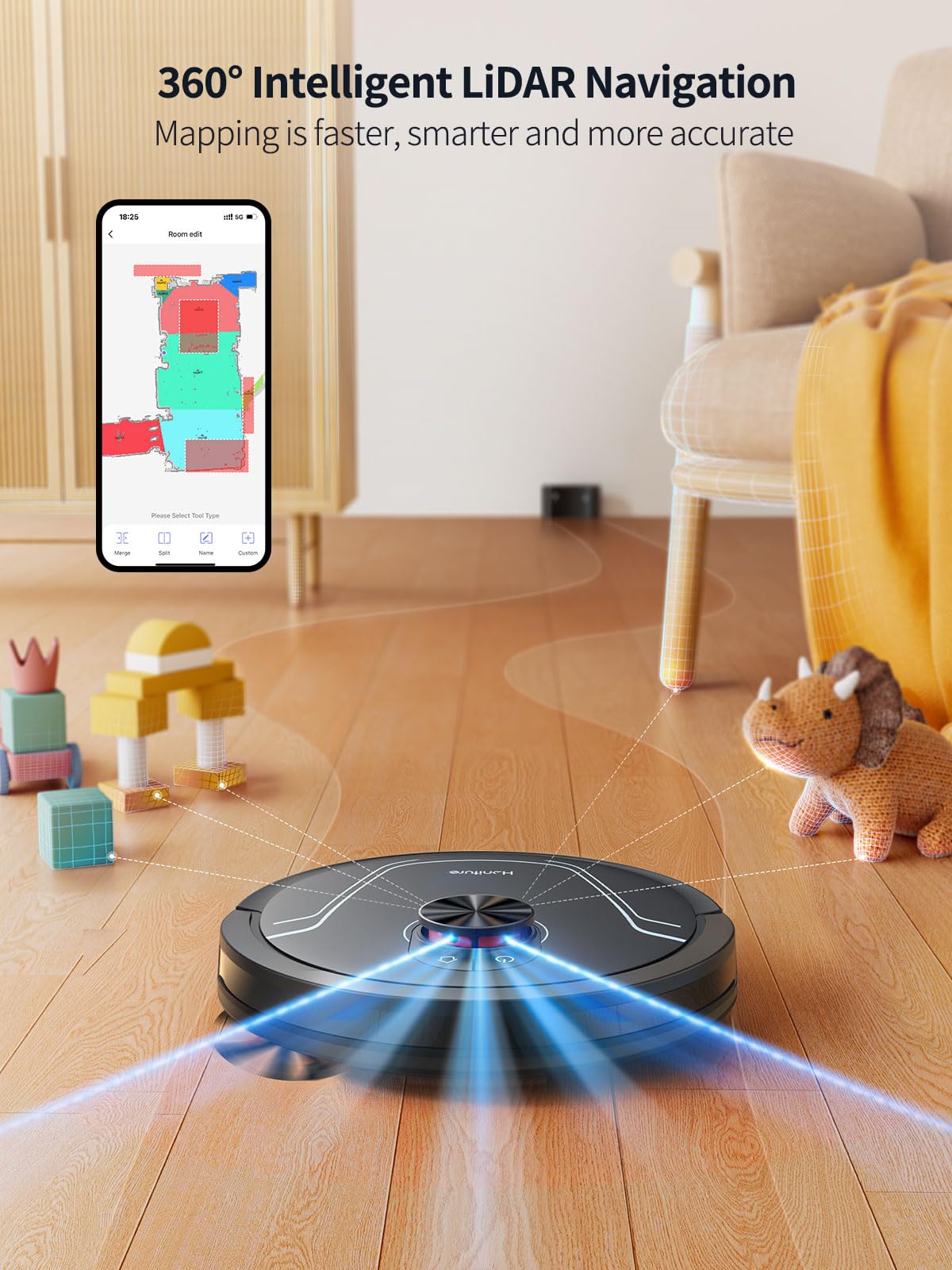 HONITURE V8 Pro Robot Vacuum and Mop Combo - 5000Pa Strong Suction, Laser Navigation, 180 Min Runtime, Self-Charging, Smart App Control - Perfect for Pet Hair, Hardwood Floors & Large Homes