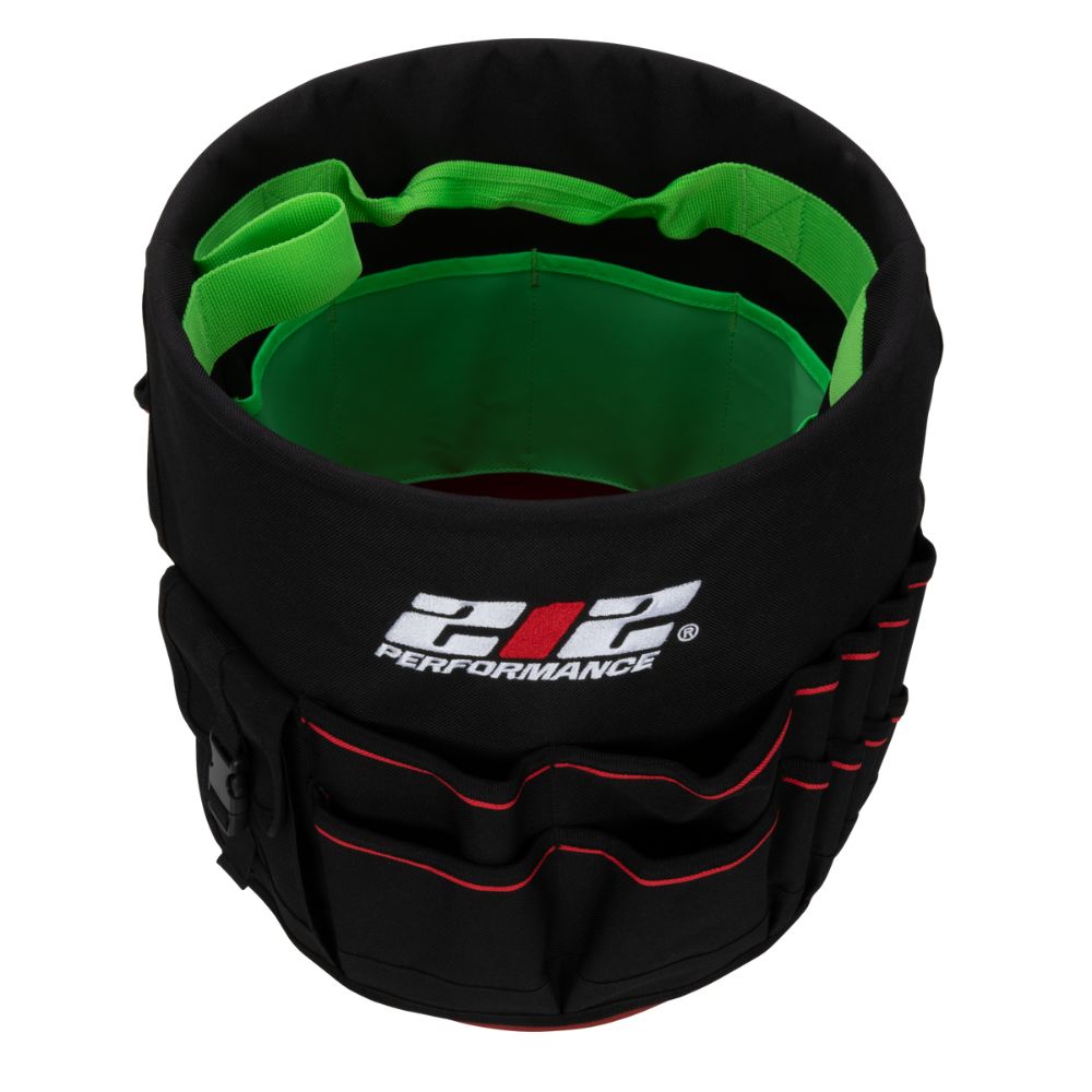 212 Performance BKO29 05 29 Pocket 5 Gallon Bucket Tool Organizer - Black, Green, Red | Heavy Duty Storage for Paint Brushes, Cleaning Supplies & Construction Tools | Perfect for DIY, Home Improvement & Job Sites