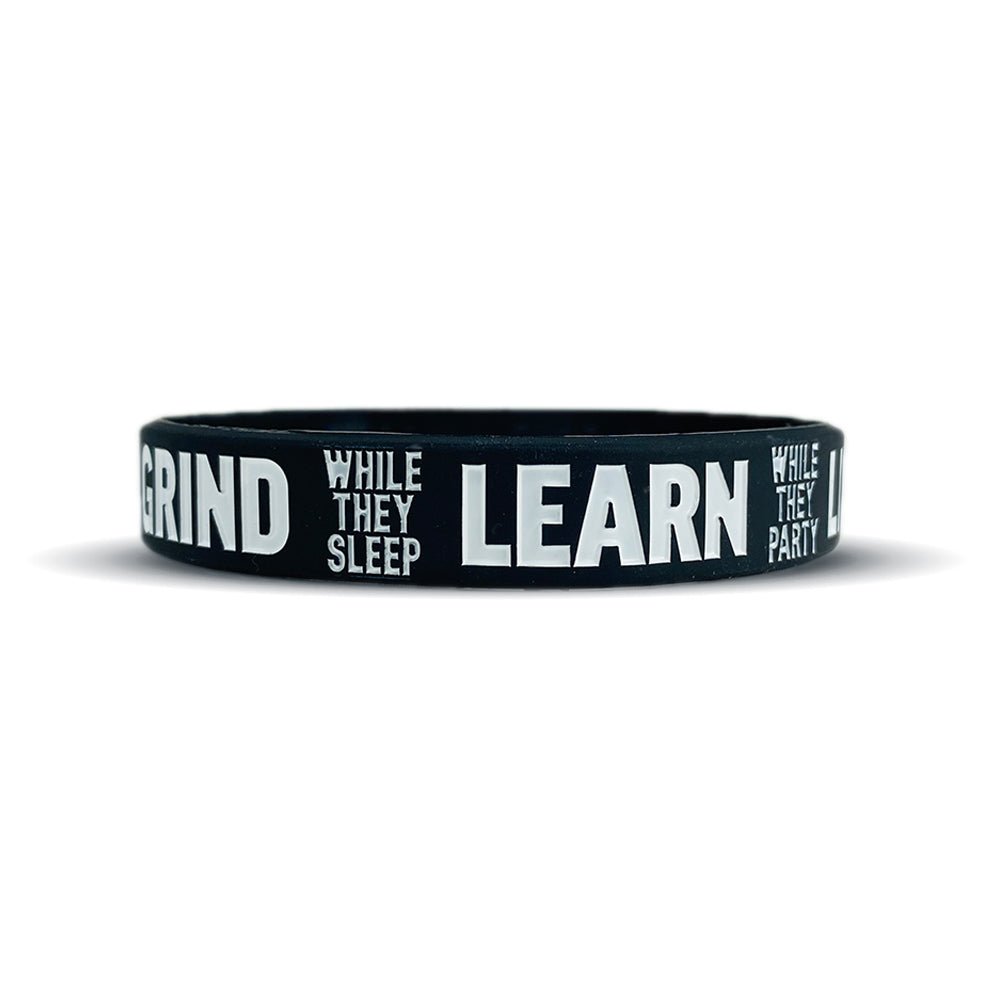 GRIND LEARN LIVE Motivational Wristband - Inspirational Silicone Bracelet for Fitness, Workouts & Daily Motivation | Perfect for Gym, Running & Personal Development