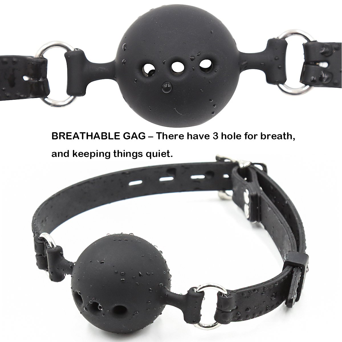Premium Silicone Breathable Ball Gag for Adults - BDSM Bondage Restraint, Safe Sex Toy (1.5 Inch, Black) - Perfect for Role Play, Sensory Deprivation & Spicing Up Your Intimate Moments