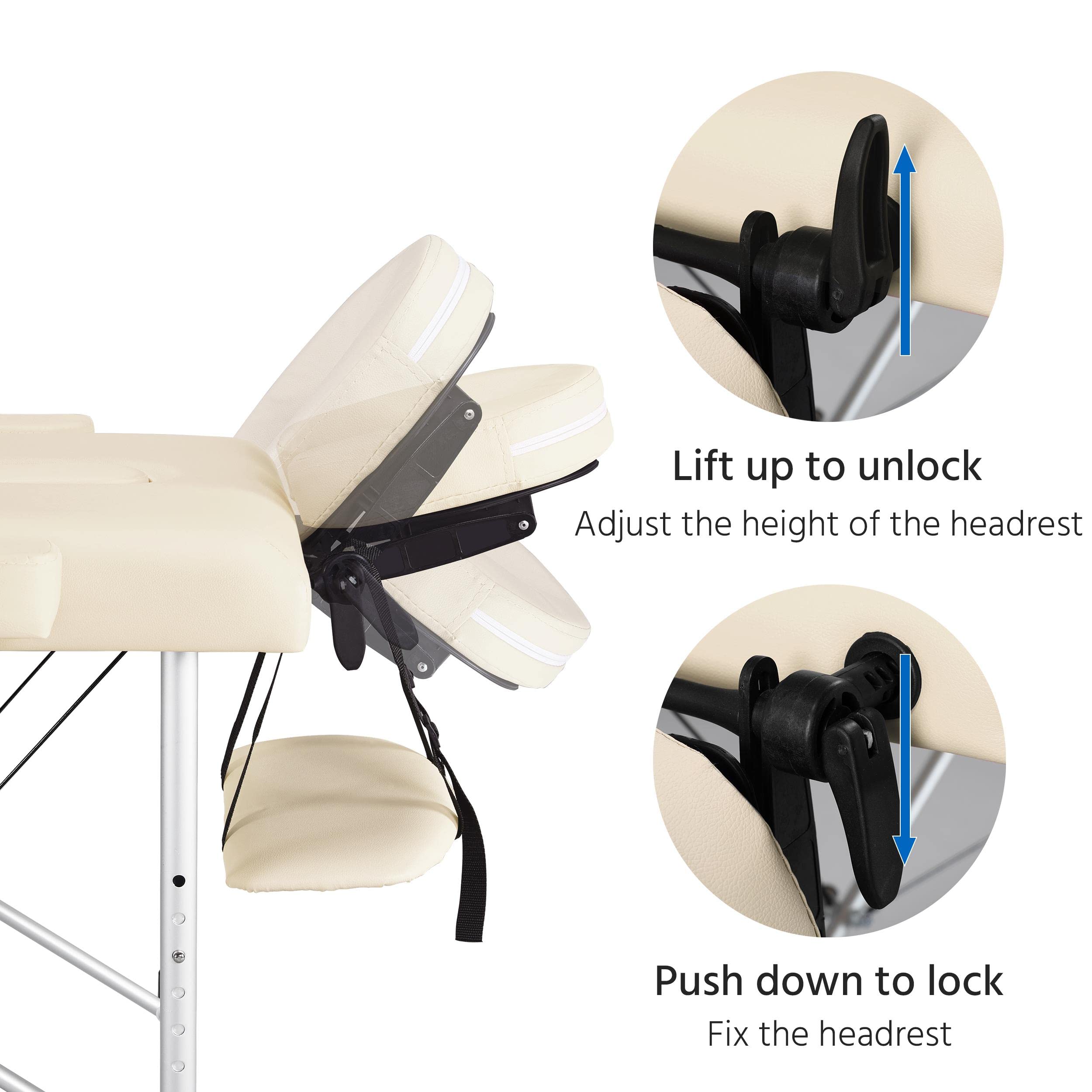 Yaheetech Foldable Massage Bed - 60cm Wide Portable Beauty Salon Table for Lash Extensions & Spa Treatments, 2-Section Adjustable Cream Professional Massage Table | Perfect for Home Spa, Salon Services & Mobile Beauty Businesses