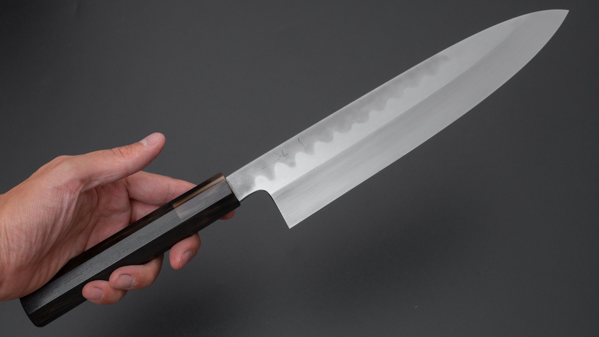 Hitohira Togashi Kyuzo White #1 Hakumon Mizu Honyaki Gyuto 240mm Japanese Chef Knife with Taihei Ebony Handle (#072/Saya) - Premium Kitchen Knife for Professional Chefs & Home Cooking, Perfect for Slicing, Dicing & Precision Cutting