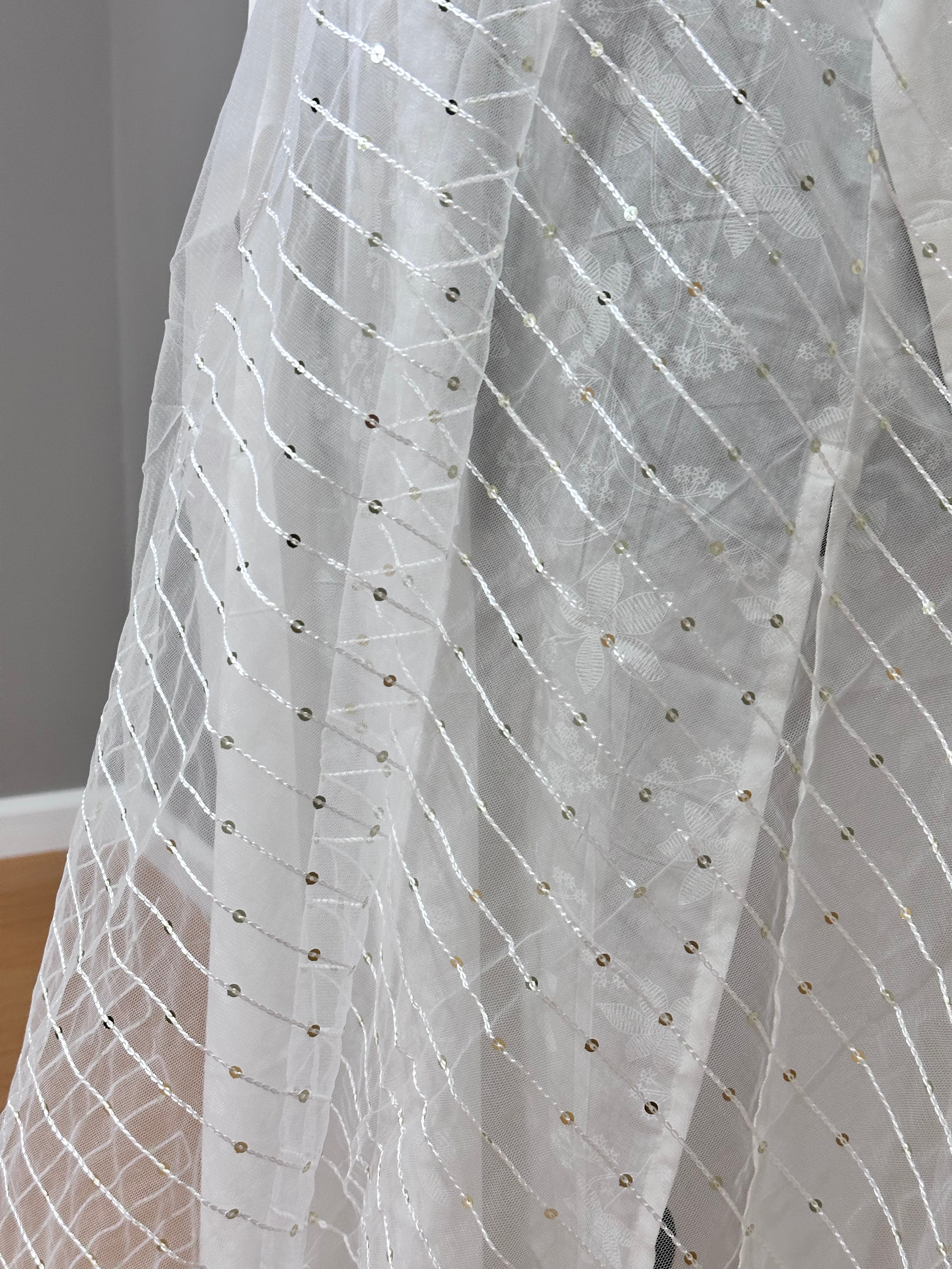 Elegant White Net Dupatta with Gold Sequins - Perfect for Weddings, Parties & Festive Occasions