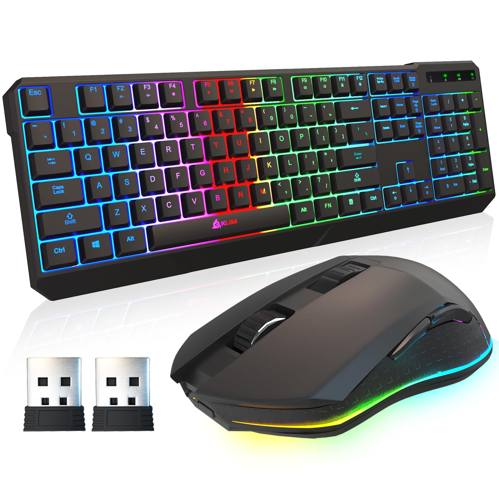 KLIM Blaze & Chroma Wireless Gaming Keyboard and Mouse Combo - RGB Backlit Keyboard, Ergonomic Design, Long Battery Life - Perfect for PC Gaming, Office Work, and Home Use