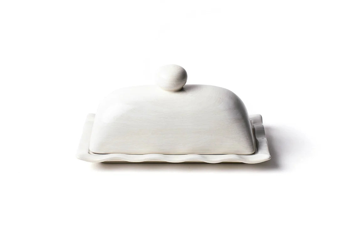 Elegant White Ruffle Dome Butter Dish - Vintage Style Butter Keeper for Dining Table, Kitchen Decor & Gift Idea - Perfect for Butter Storage, Cheese Display & Party Serving