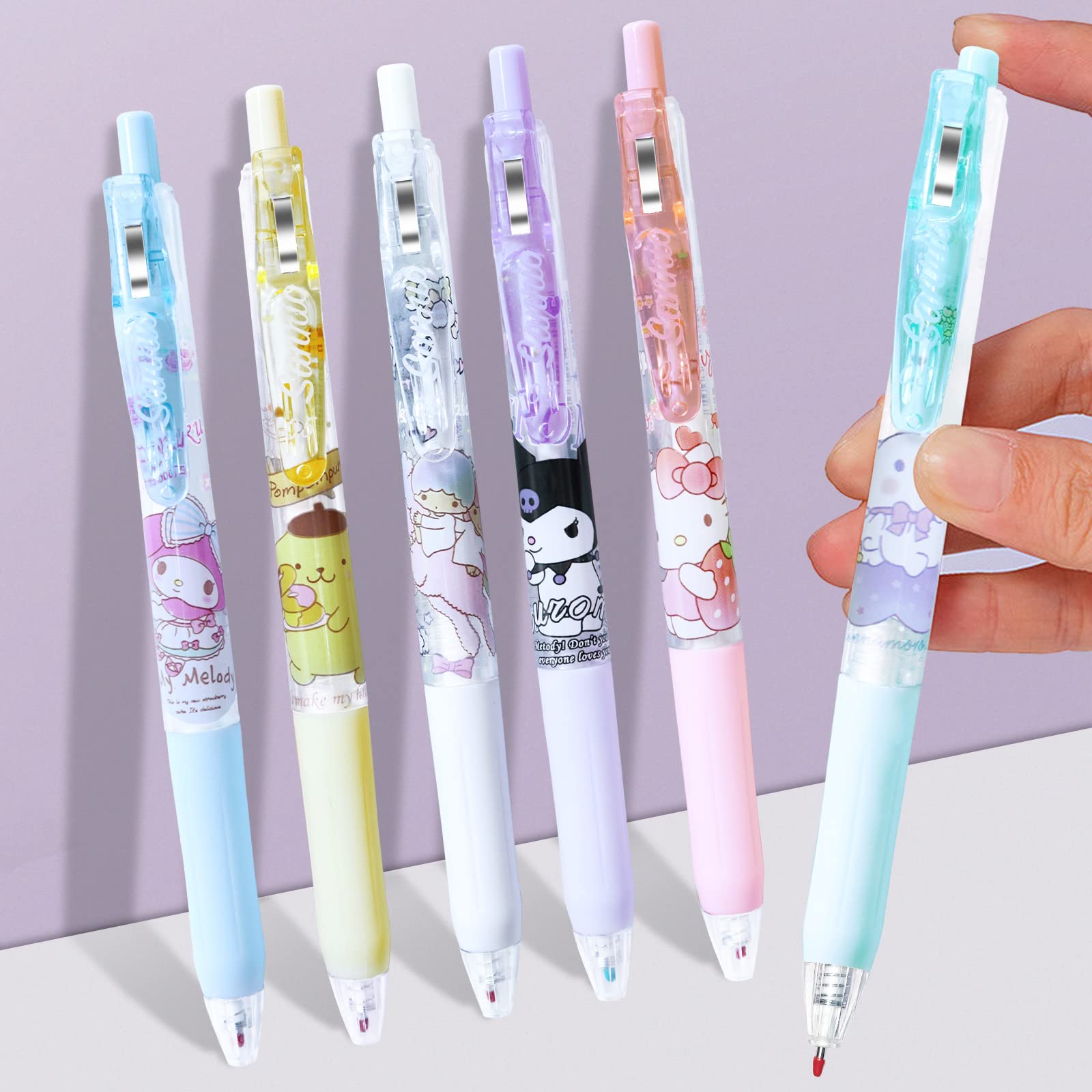 6 Pack Cute Cartoon Kitty Ballpoint Pens - 0.5mm Fine Point Kawaii Anime Writing Pens for School, Office & Journaling - Adorable Cat Stationery Gift for Students & Anime Fans