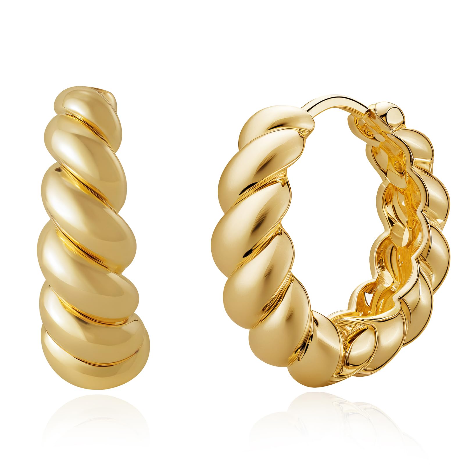 MEVECCO 18K Gold Plated Chunky Huggie Hoop Earrings - Hypoallergenic Handmade Dainty Sleeper Hoops for Women | Perfect for Everyday Wear, Parties & Gifts
