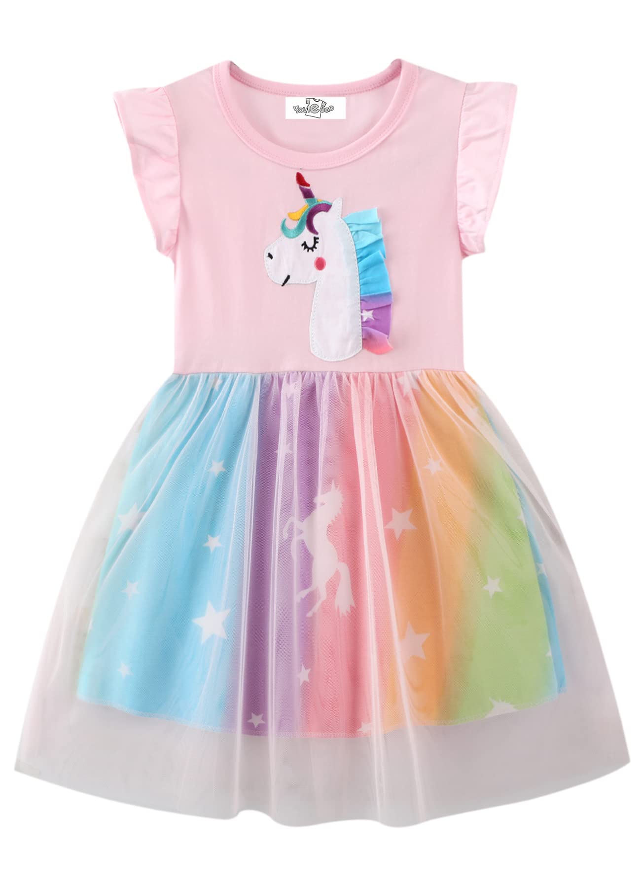 Cute Toddler Girls Summer Dress with Short Sleeves & Tutu Skirt - Age 2-7 Years - Perfect for Playdates, Birthday Parties & Outdoor Adventures