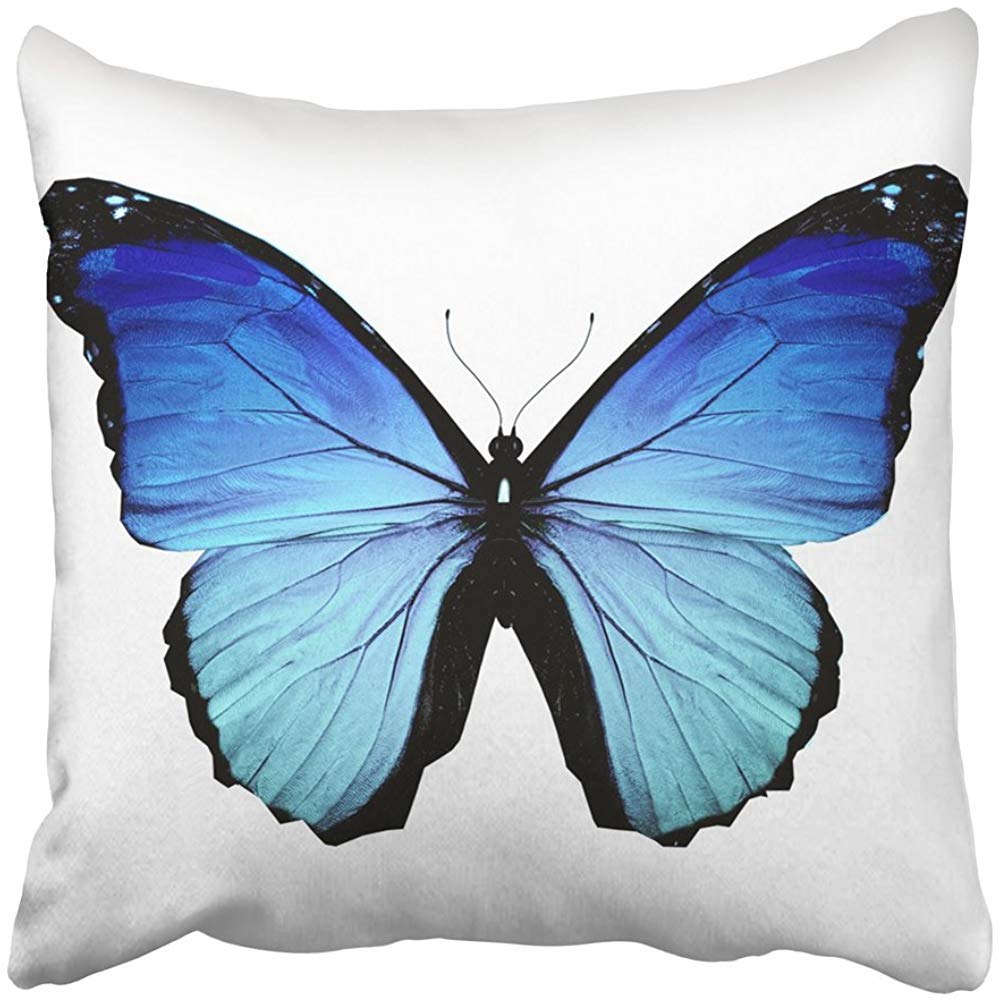 Morpho Blue Butterfly Print 18x18 Inch Square Pillow Cover - Black Light Abstract Design, White & Colorful Polyester Zippered Case for Sofa, Bed, Couch - Perfect for Home Decor, Living Room Accent & Celebration Gift