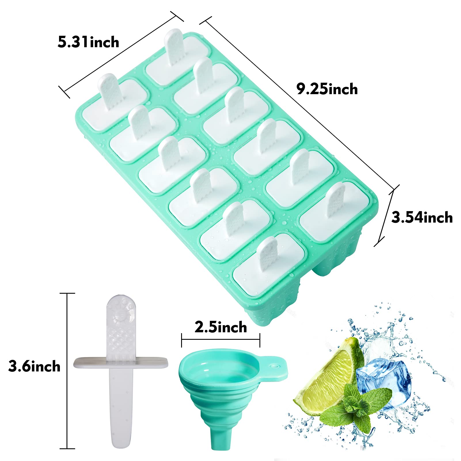 Meajore 12 Cavity BPA-Free Silicone Popsicle Molds - Reusable Ice Pop Maker for Kids & Adults - Perfect for Homemade Frozen Treats, Summer Snacks, and Party Desserts (Green)