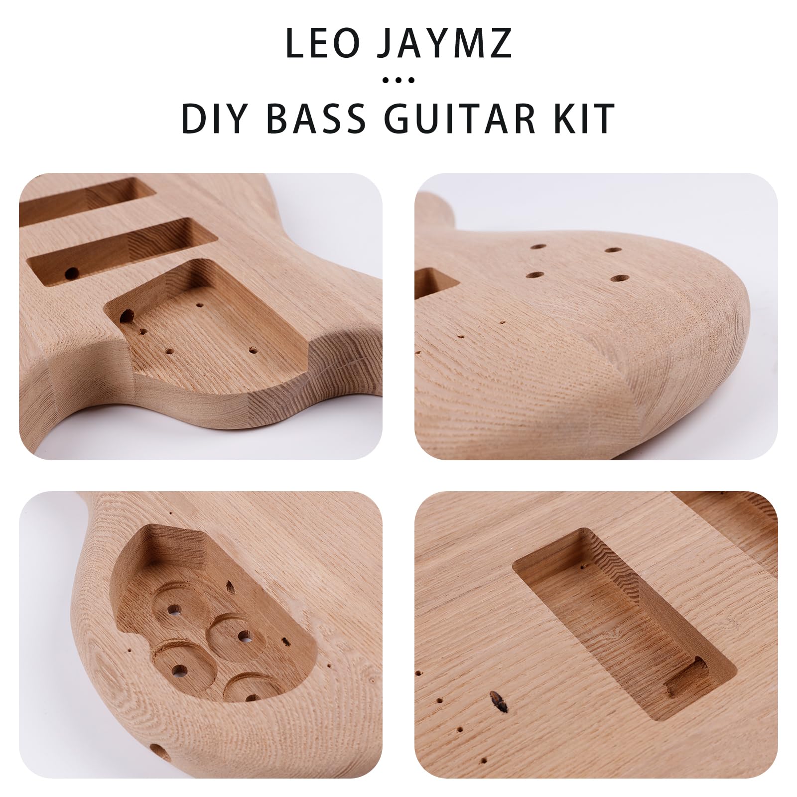 Leo Jaymz DIY Electric Bass Guitar Kit for Beginners - 5 String Roasted Ash Body, Roasted Maple Neck & Ebony Fingerboard - Complete Components Included - Perfect for Home Studio Recording & Live Performances