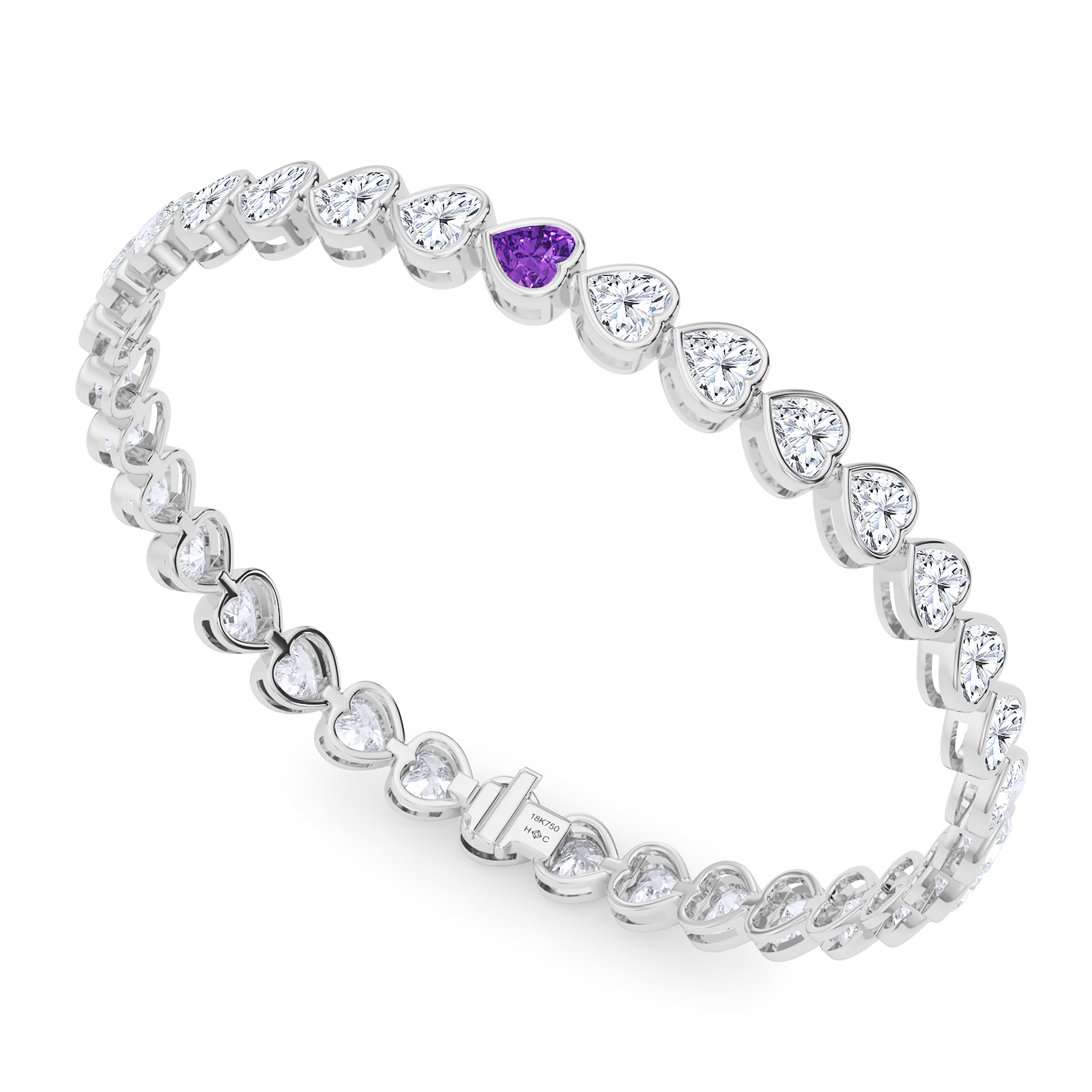 Bezel Set Heart Diamond & Birthstone Bracelet - Elegant Jewelry Gift for Women, Anniversary, Birthday, Valentine's Day | Perfect for Special Occasions & Everyday Wear
