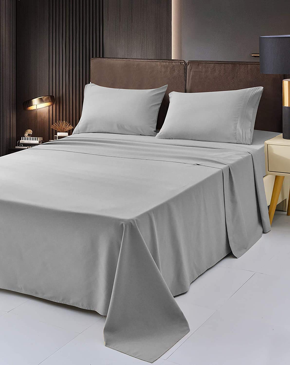 Premium 800 Thread Count 100% Pure Egyptian Cotton Bed Sheet Set - 5 PC Split King Size, Ultra Soft & Smooth, Light Grey, Fits Mattress Up to 18