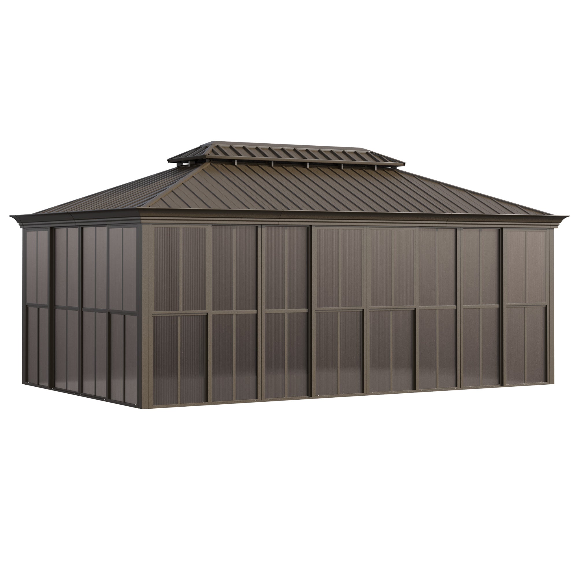 EROMMY 12X20 All-Weather Enclosed Gazebo with Sliding Door - Brown Outdoor Patio Canopy for Backyard, Garden & Deck - Perfect for Entertaining, Relaxing & Outdoor Dining