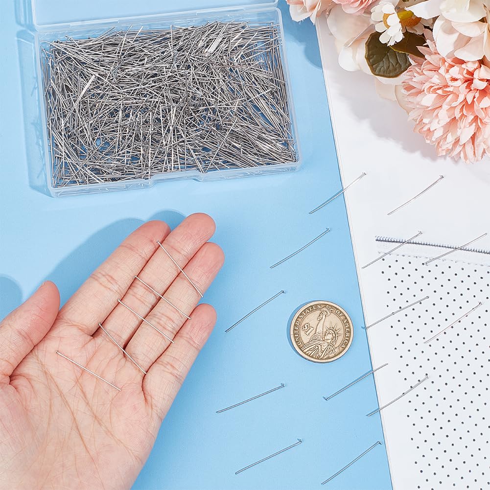 UNICRAFTALE 1000Pcs Stainless Steel Flat Head Pins 30mm - Straight Head Metal Eye Pins for Jewelry Making, DIY Crafts, Beading Projects - Perfect for Earrings, Necklaces & Bracelets