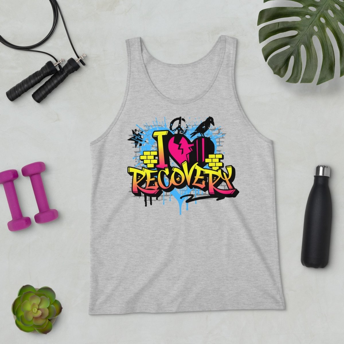 Recovery Rebel Graffiti Tank Top - Women's Vintage Streetwear Graphic Muscle Tee for Gym, Workout & Urban Fashion