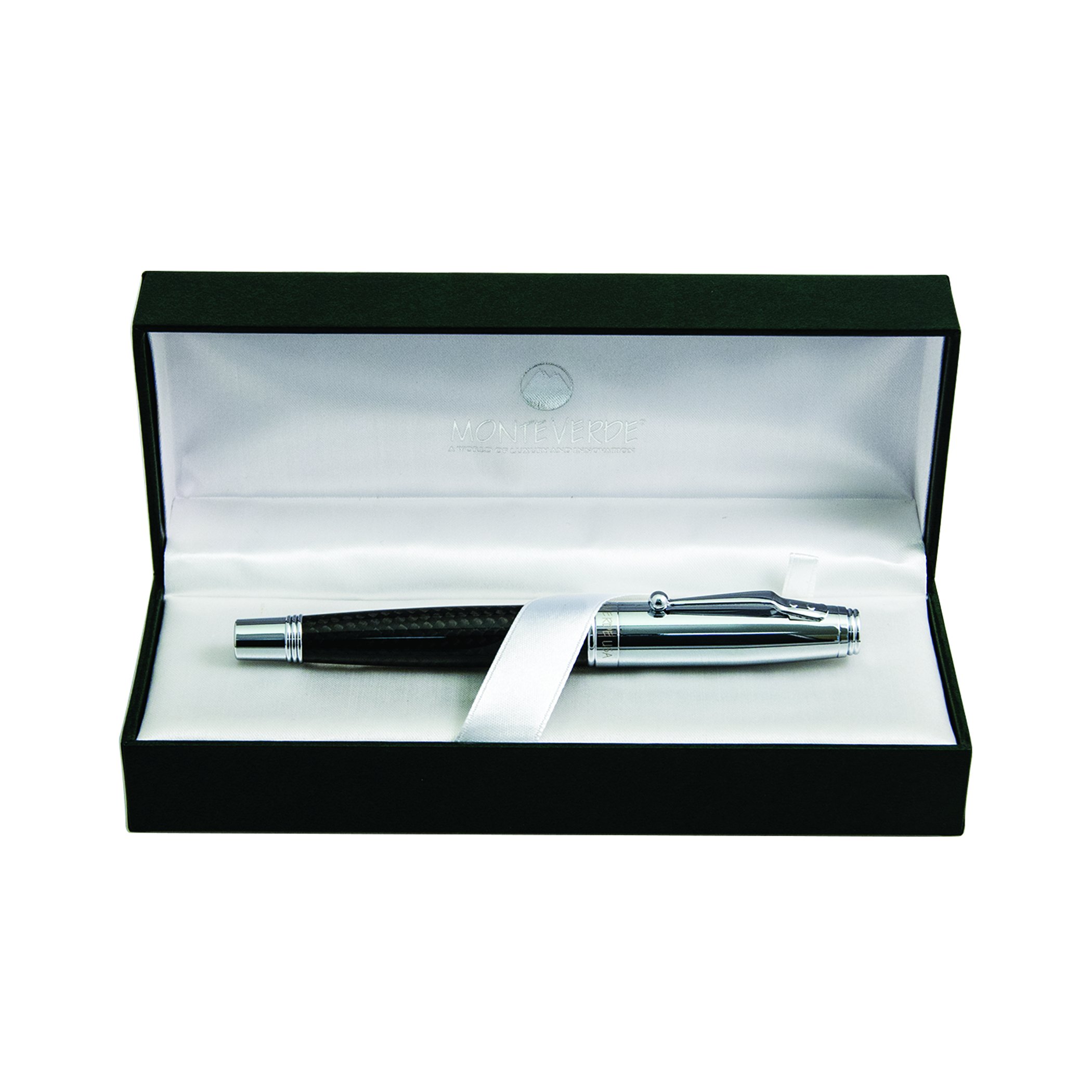 Monteverde Invincia Chrome Carbon Fiber Fountain Pen - Black | Premium Writing Instrument for Professionals & Collectors | Ideal for Office, Gifting & Calligraphy
