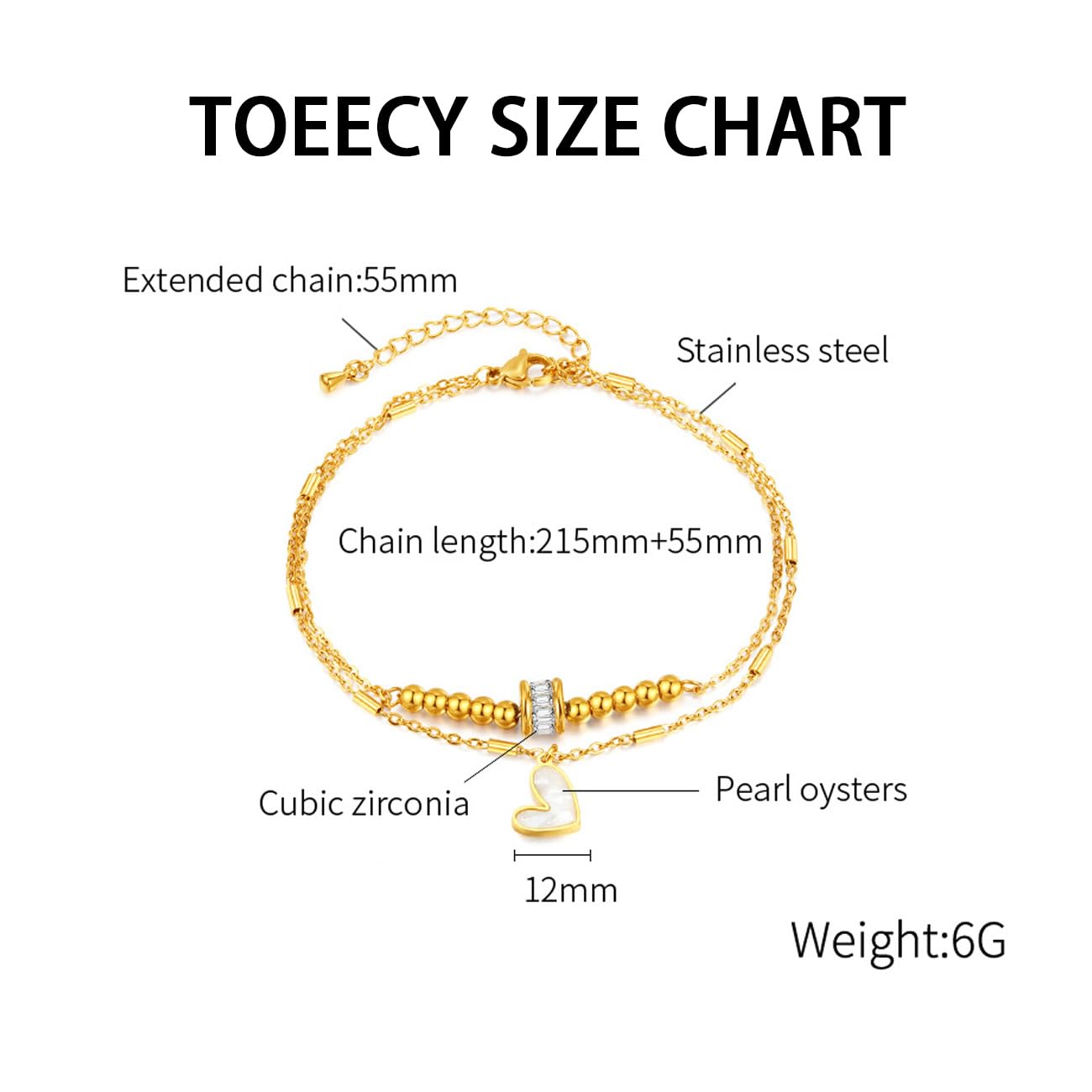 TOEECY Gold Plated Ankle Bracelet for Women - Adjustable Layered Heart Pendant Beaded Anklet, Waterproof Foot Chain Jewelry for Summer Beach, Vacation & Casual Wear