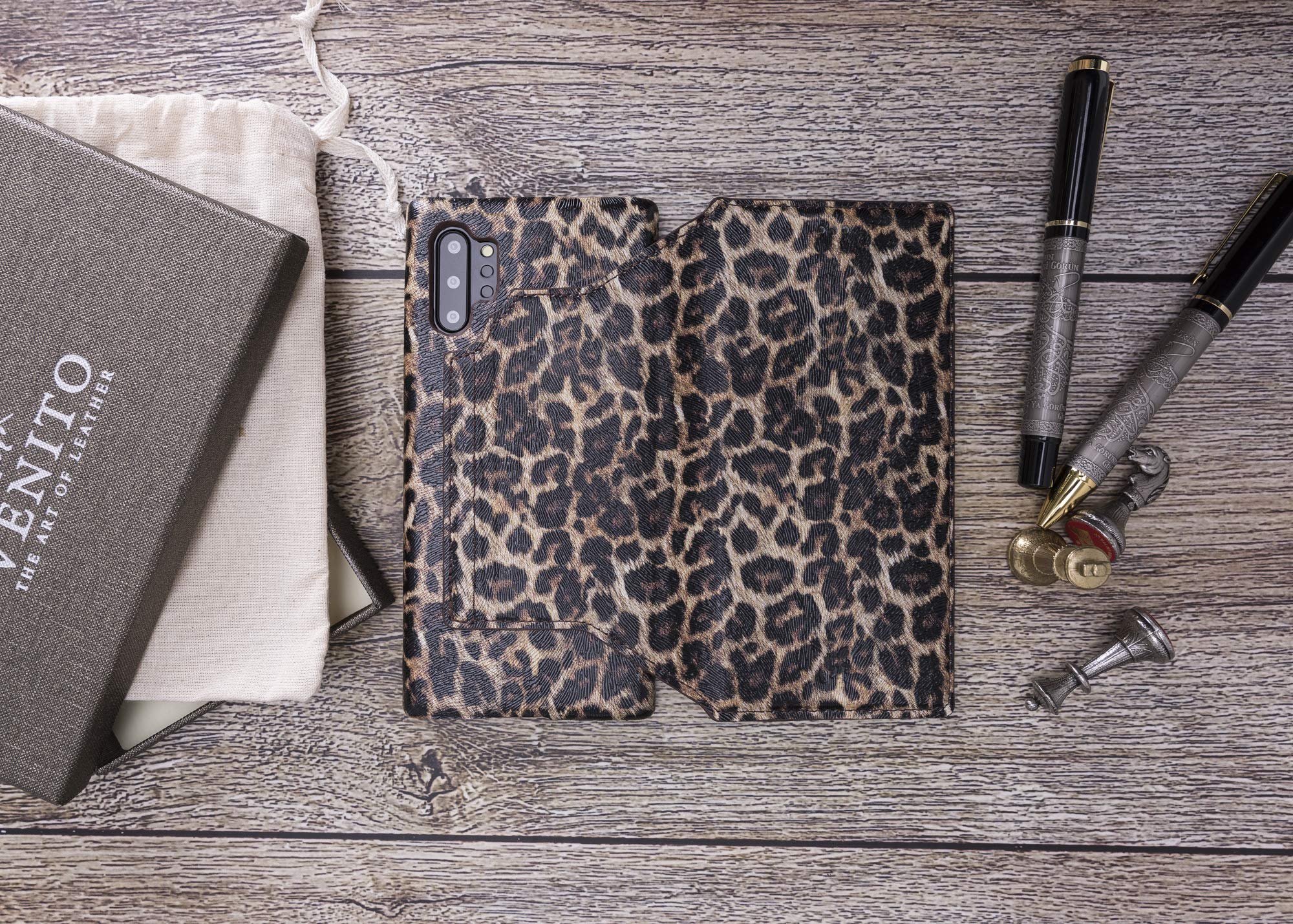 Venito Venice Slim Wallet Case for Samsung Galaxy Note 10 Plus - Stand Feature, Self-Closing Design & RFID Blocking Protection (Leopard Print) | Perfect for Business Travel, Daily Commute & Secure Mobile Payments