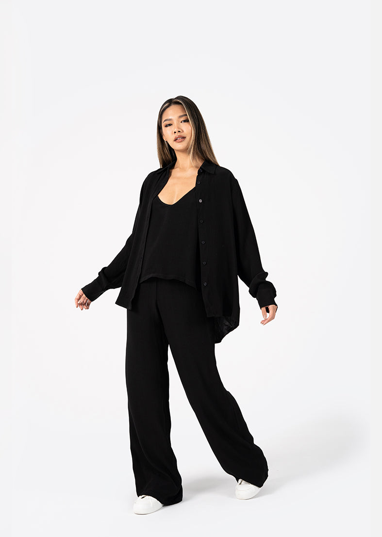 Embody Plisse Cami Top - Black Women's Fashion Stretch Sleeveless Shirt for Casual Wear & Night Out