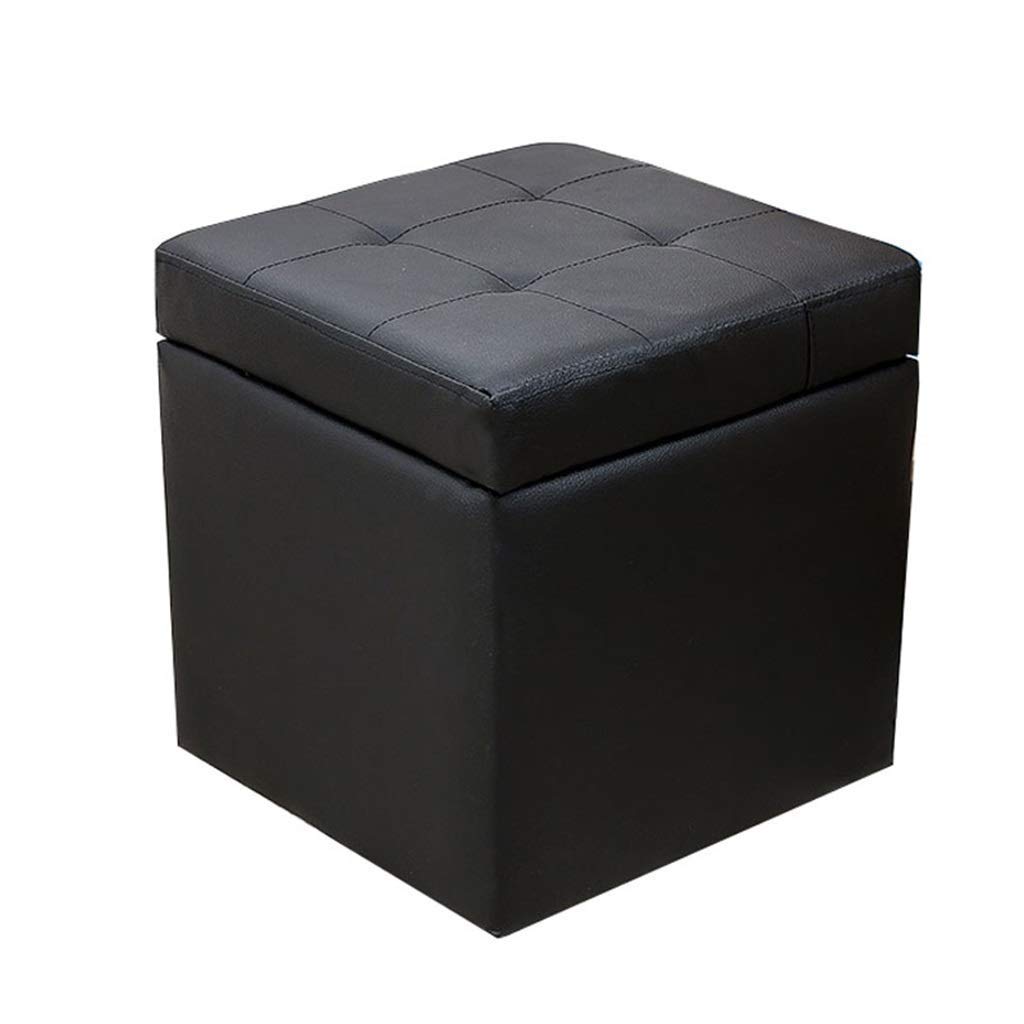QTQHOME Storage Stool Pouffe - Upholstered Footrest Ottoman with Wooden Frame & PU Faux Leather Cover - Multi-Functional Shoe Stool & Seat Cube Box (Black) - Perfect for Living Room, Bedroom & Entryway Organization