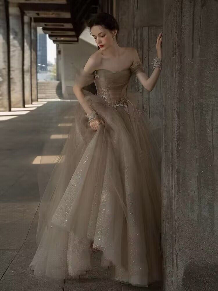 Elegant Off-The-Shoulder A-Line Tulle Prom Dress J2974 | Formal Evening Gown for Homecoming, Wedding & Special Occasions