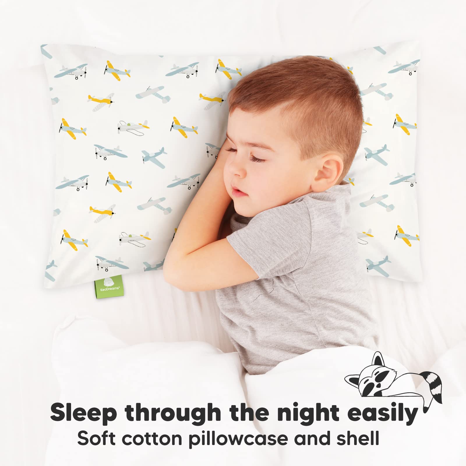 KeaBabies Organic Cotton Toddler Pillow with Pillowcase - 14x20 Inch Soft Hypoallergenic Kids Pillow for Sleeping, Travel & Nursery - Machine Washable Toddler Bed Set for Boys & Girls