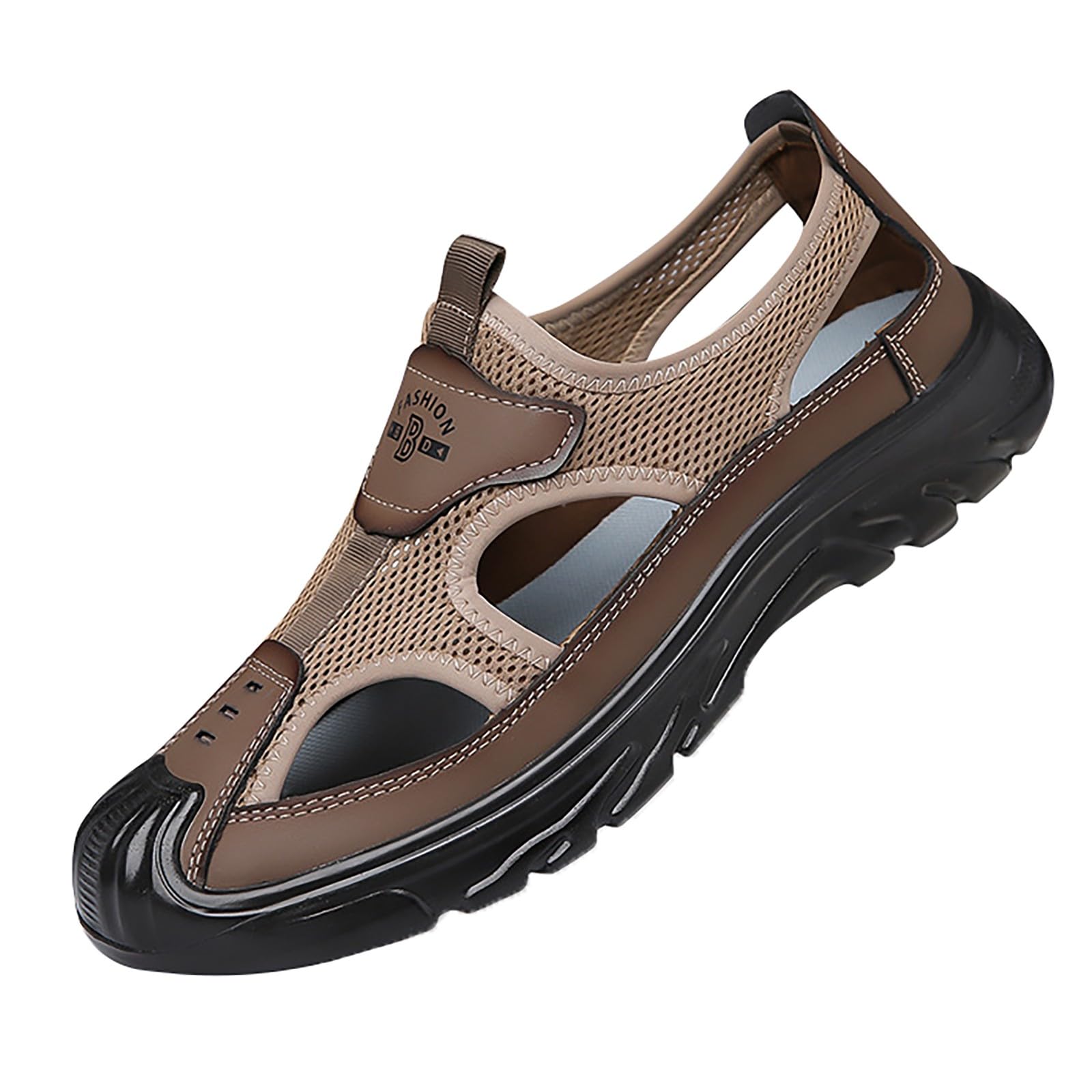 Men's Closed Toe Summer Sandals - Breathable Leather Trekking Shoes for Outdoor Hiking, Beach Walking & Casual Wear | Durable Fisherman Sneakers for Sports & Fashion