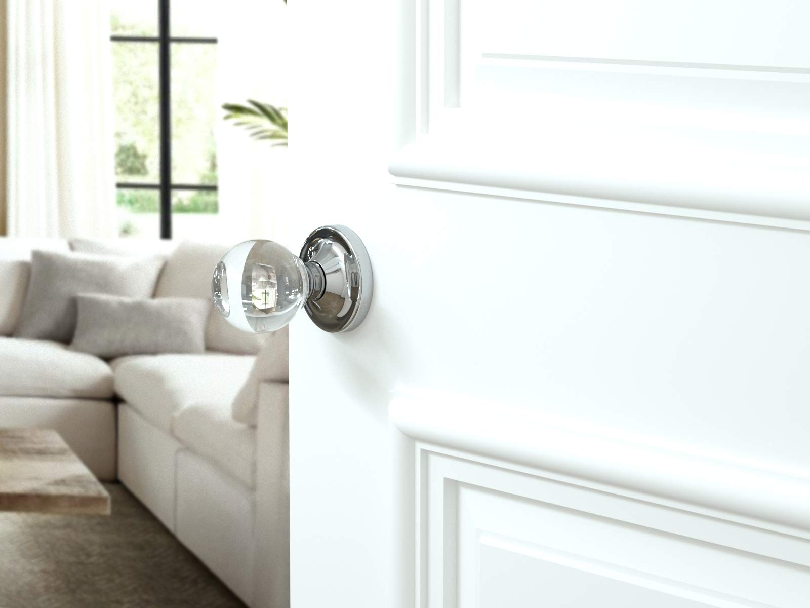 (10 Pack) Chrome Privacy Round Ball Crystal Door Knobs with Rosette - Elegant Hardware for Bedroom, Bathroom & Closet Doors