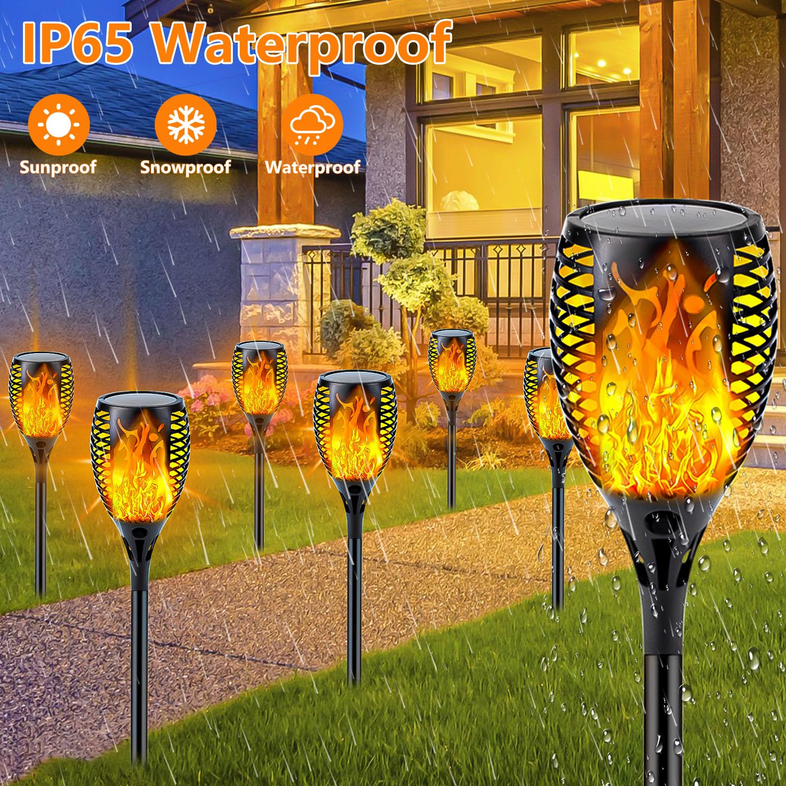 6 Pack Upgraded Large Solar Torch Lights Outdoor - Super Bright Flickering Flame Effect, Waterproof Garden Decor Lights for Yard, Pathway & Patio | Solar Powered Landscape Lighting for Backyard, Walkway & Driveway