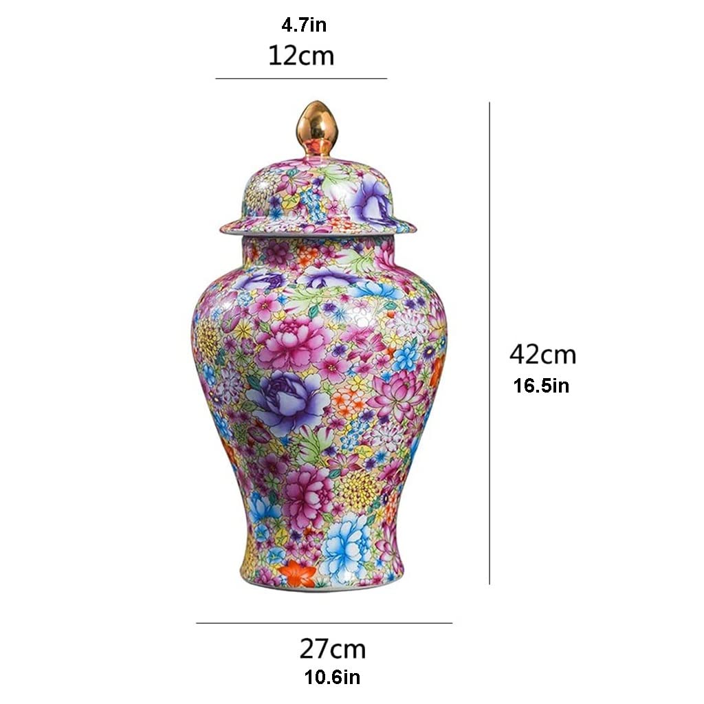 Jingdezhen Ceramic Temple Ginger Jar Vases - Chinese-Style Enamel Antique Vases for Home Decor, Living Room & Entryway Flower Arrangements | Perfect for Asian-Inspired Interior Design and Wedding Centerpieces