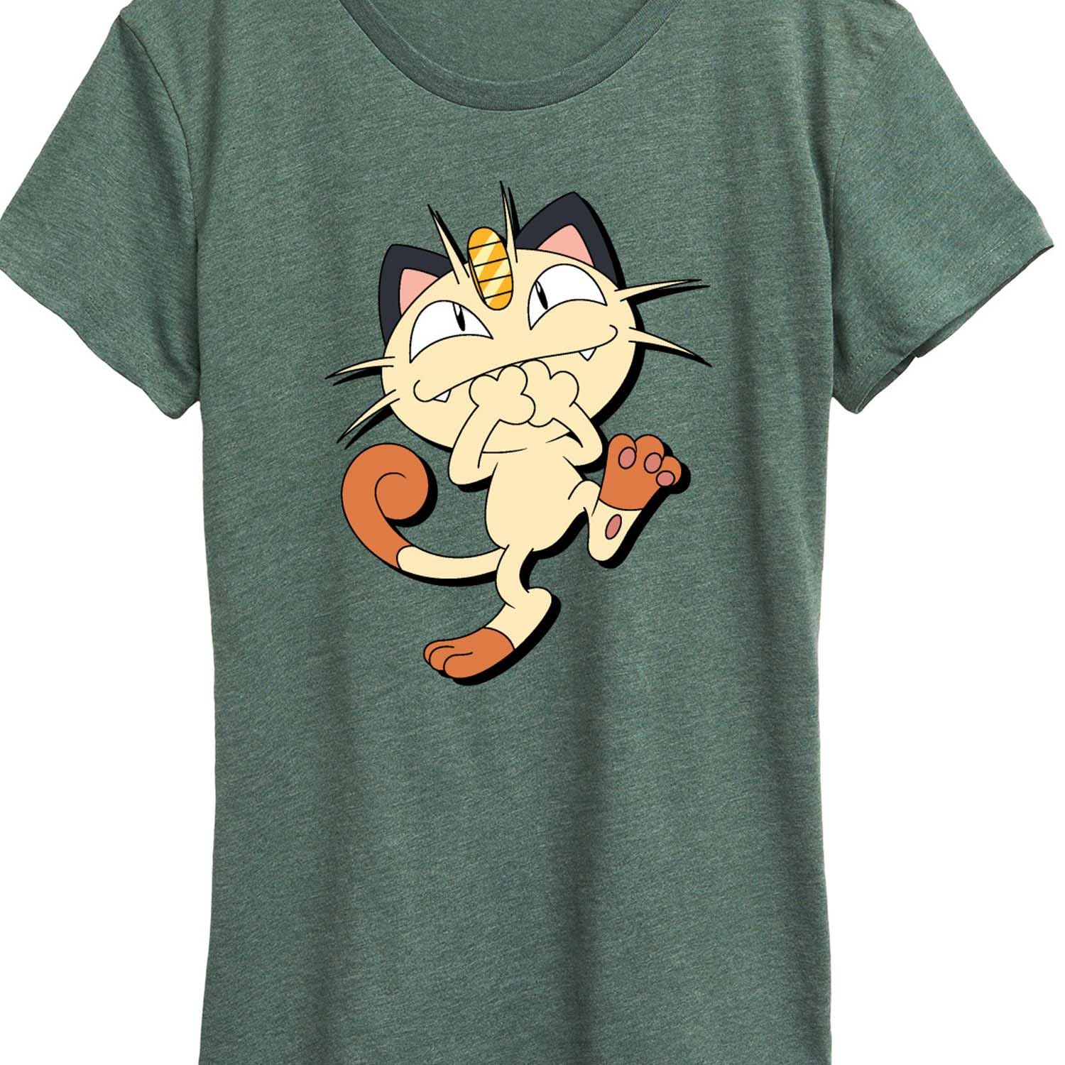 HYBRID APPAREL Women's Pokémon Meowth Shadow Graphic T-Shirt - Short Sleeve Casual Tee for Anime Fans, Gaming Enthusiasts & Cosplay Outfits