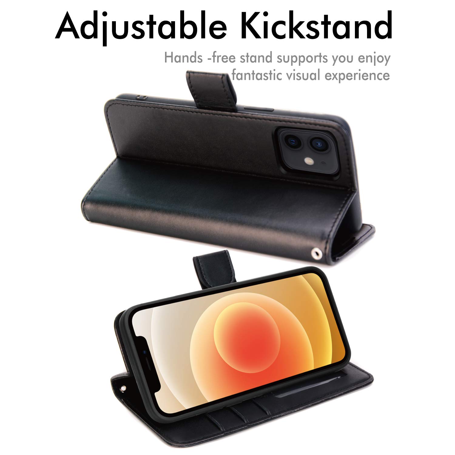 TECHGEAR iPhone 12 / 12 Pro Leather Wallet Case - Premium PU Leather Flip Cover with Magnetic Closure, Card Holder, Stand & Wrist Strap | Protective Phone Case for iPhone 12/12 Pro 6.1
