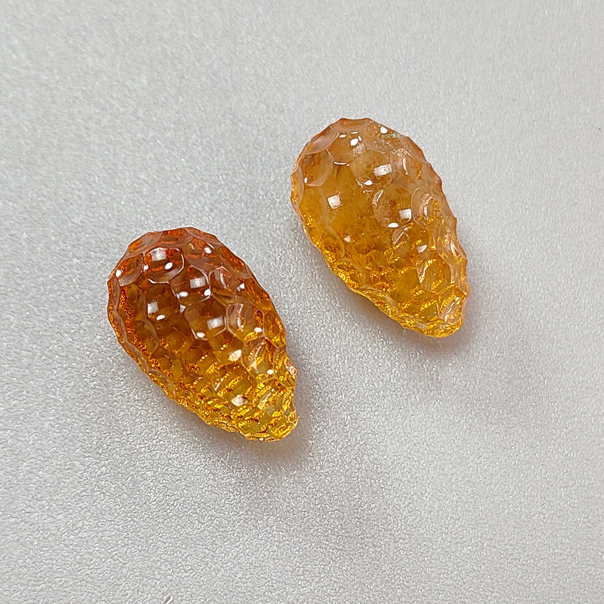 Natural Untreated Yellow Citrine Gemstone Carving - 22.70cts Hand Carved Teardrop Shape 17mm Pair, November Birthstone Jewelry for Necklace Pendant & Earrings - Perfect Gift for Birthdays, Anniversaries and Spiritual Healing