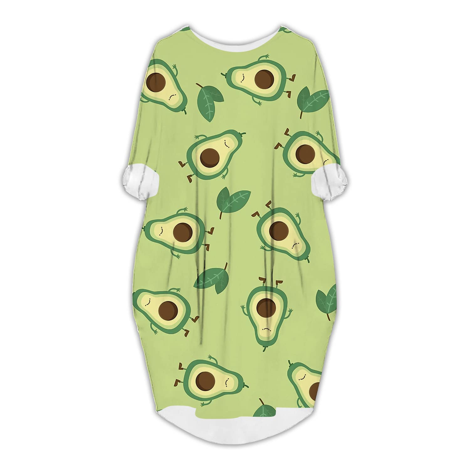 CHAVANJI Women's Long Sleeve Maxi Dress - Plus Size Loose Pocket Oversize Tunic Dress with Cute Avocado Print | Perfect for Casual Wear, Office Outfits & Spring/Summer Fashion