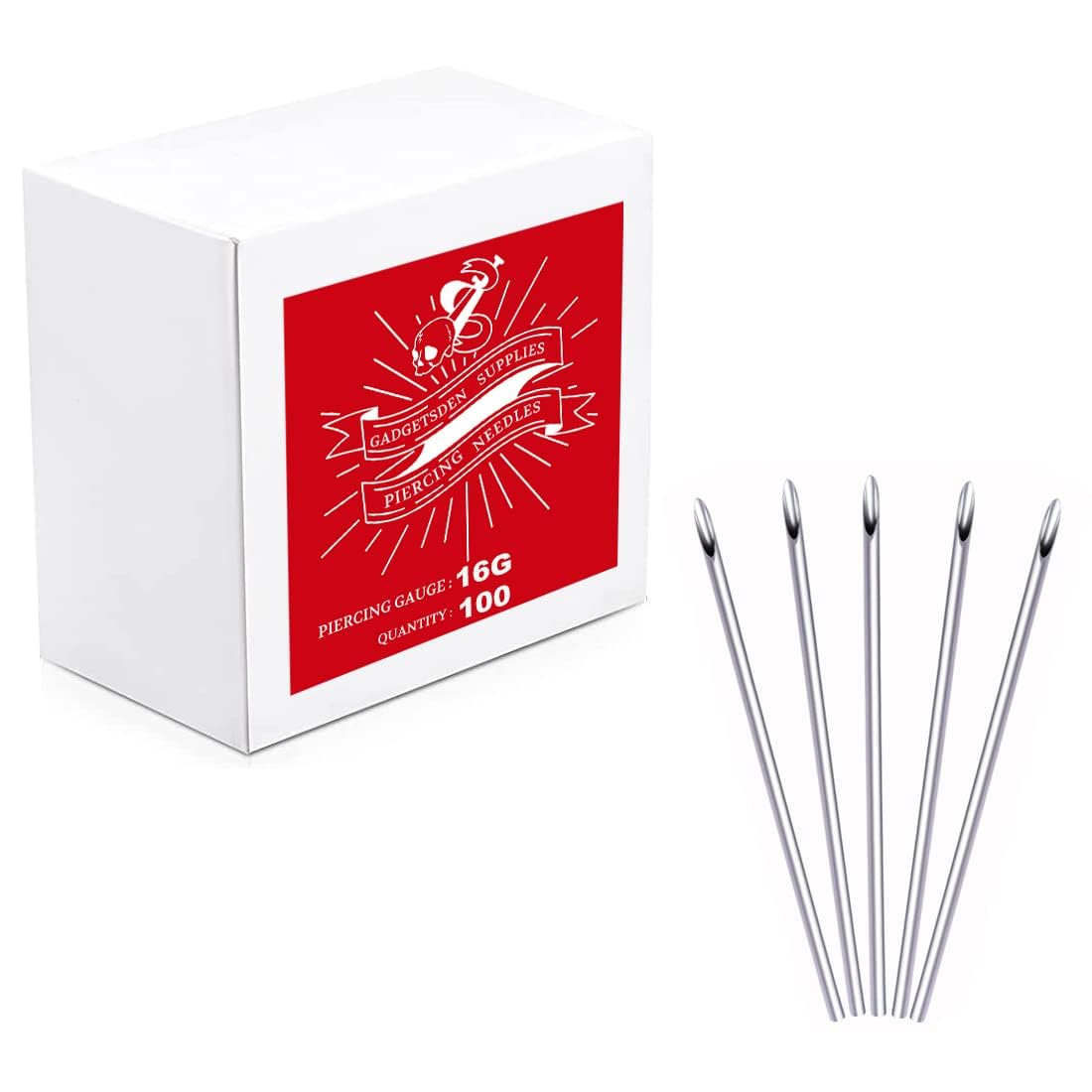 GadgetsDen 100-Piece 15G Sterilized Disposable Body Piercing Needles - Professional Tattoo & Ear/Nose Piercing Kit Supplies for Safe Body Art | Perfect for Tattoo Studios, Home Piercing & Professional Use