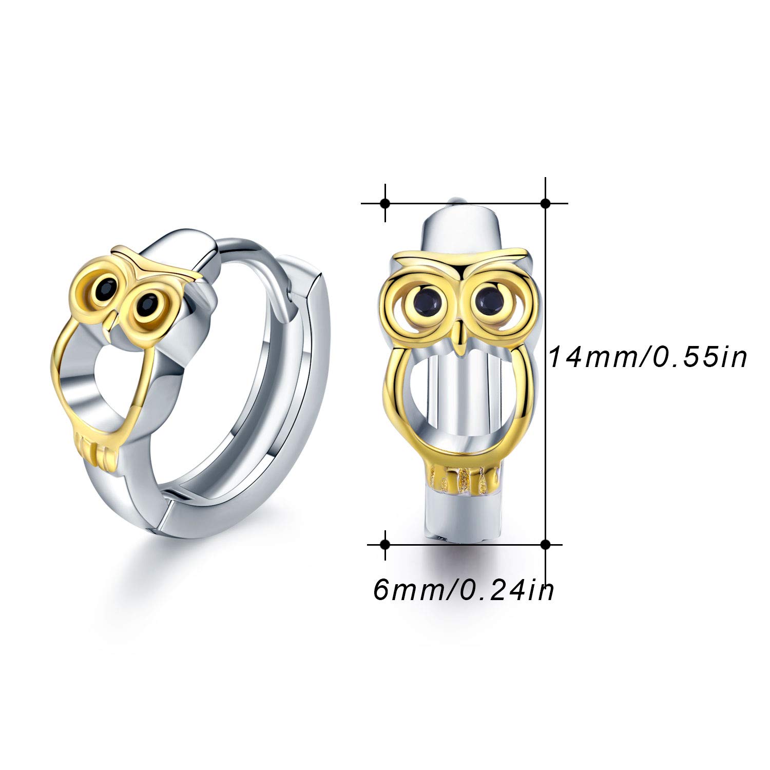 Sterling Silver Owl Earrings for Women - 925 Silver Cute Huggie Hoop Earrings with Hinged Circle Design - Perfect Gift for Girls, Teens & Adults - Ideal for Everyday Wear, Parties & Special Occasions