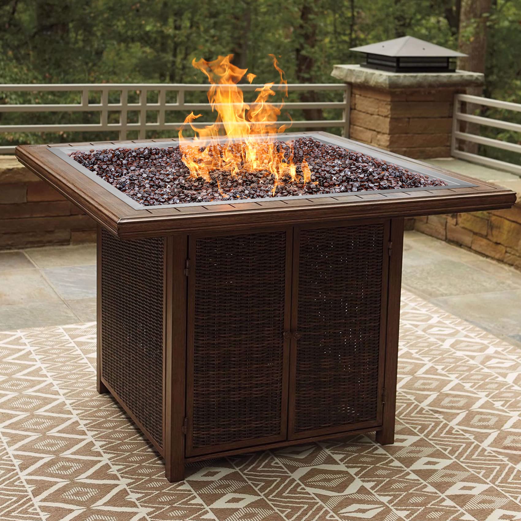 OnlyFire 36 Inch Stainless Steel Square Propane Fire Pit Burner with Pan - DIY Outdoor Fireplace for Backyard, Patio, Garden & Camping - Heavy Duty Gas Fire Pit Kit for Decoration & Warmth
