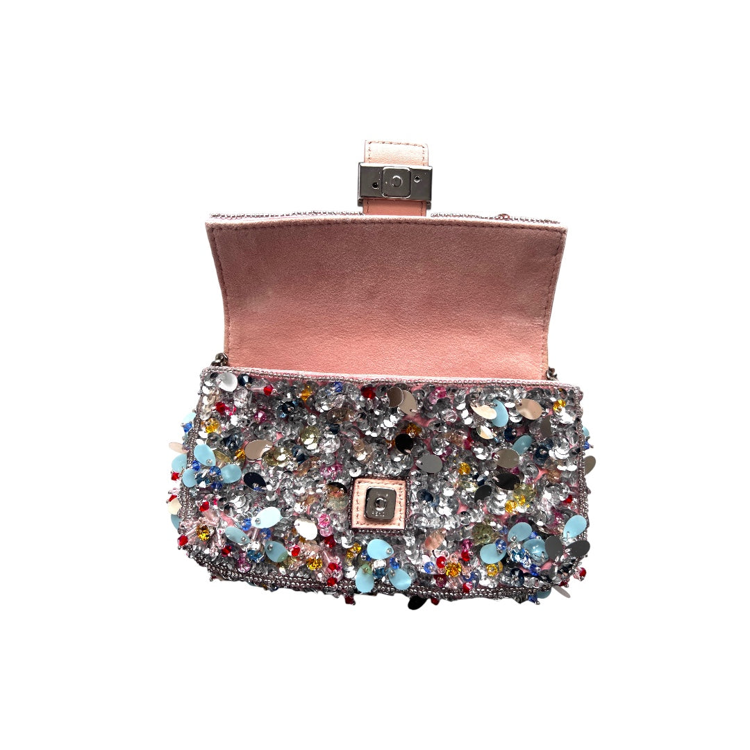 Fendi Mini Multicolor Diamond & Sequin Baguette Bag - Luxury Designer Crossbody Purse for Women, Perfect for Parties, Weddings & Evening Events