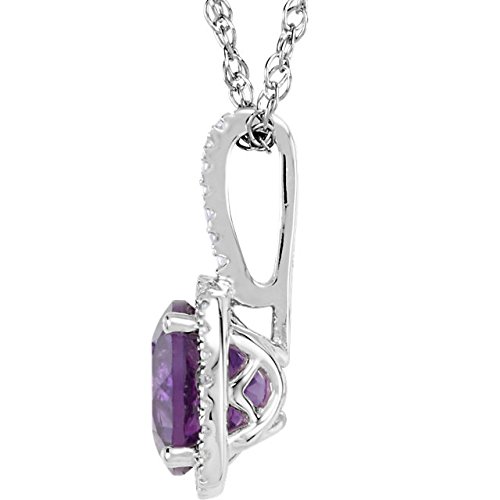 Elegant Halo-Style Amethyst & Diamond Necklace - .015 CTW, Sterling Silver, 18
