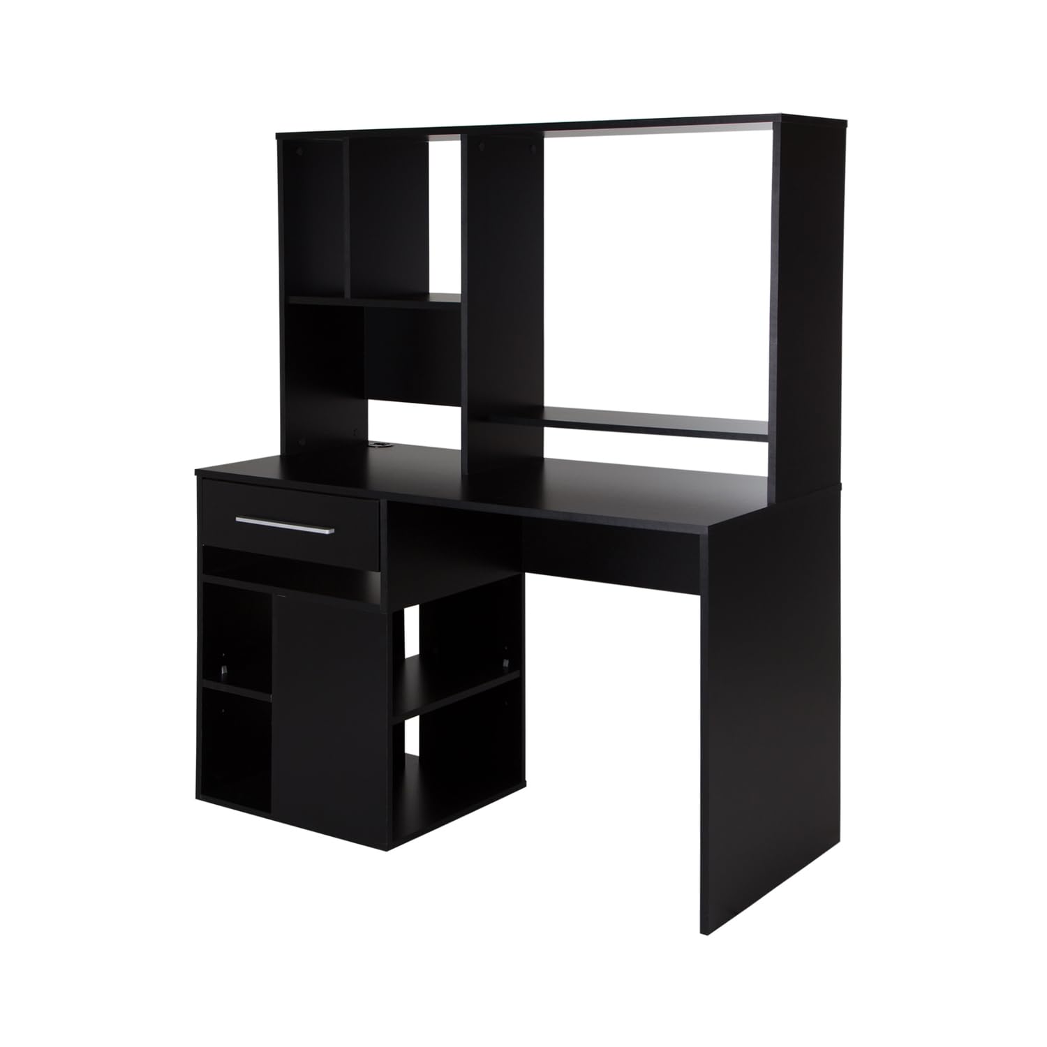 South Shore Narrow Home Office Computer Desk with Hutch in Pure Black - Perfect for Small Spaces, Work from Home & Study