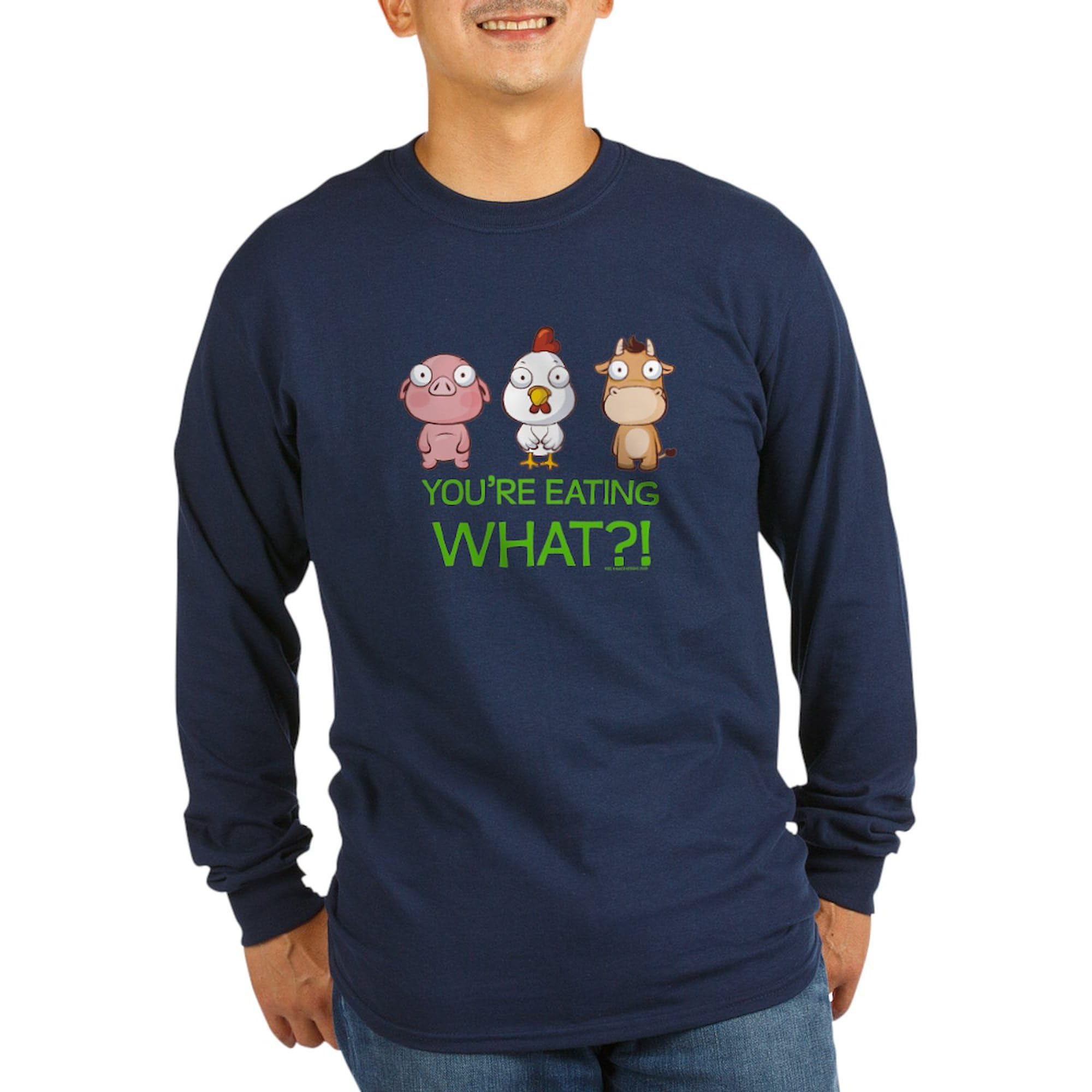 Dark Long Sleeve Crewneck T-Shirt for Men - Funny 'You're Eating What!' Graphic Tee - Casual Wear, Gift Idea & Everyday Comfort