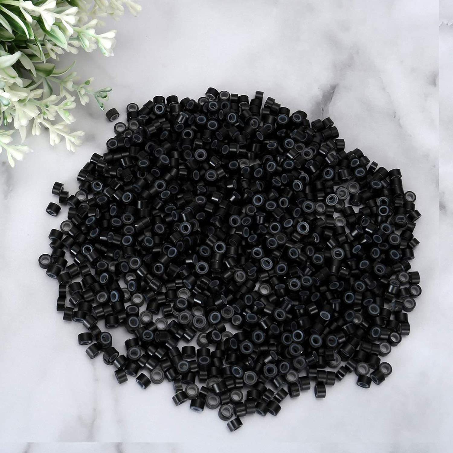 BLUSHIA 5mm Black Silicone Lined Micro Rings - 200 Pcs for Hair Extensions | Secure Beads for I-Tip, Pre-Bonded & Feather Extensions | Perfect for Salon Professionals & DIY Hair Styling at Home