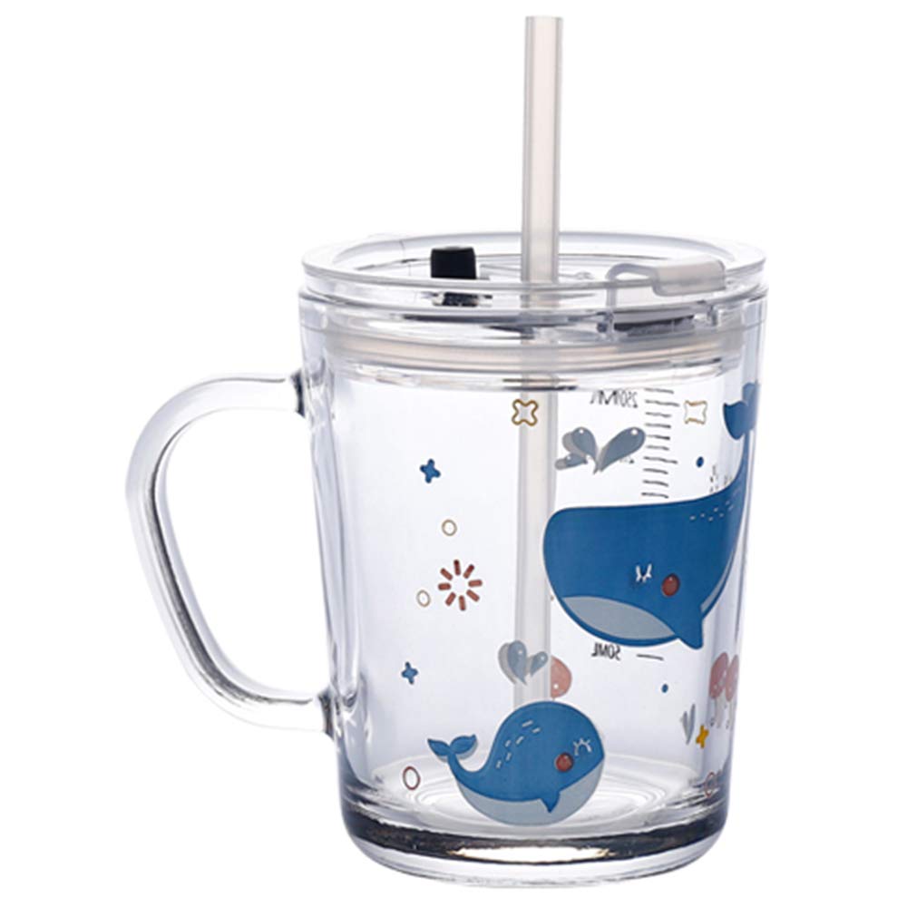 Sizikato 10oz Cute Whale Glass Tumbler with Straw - Reusable Insulated Drinking Cup for Home, Office & Travel - BPA Free Glass Water Bottle for Kids & Adults