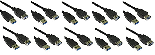 15ft USB 3.0 Extension Cable A Male to A Female (10 Pack) - High Speed Data Transfer for Computers, Printers, Scanners & External Hard Drives