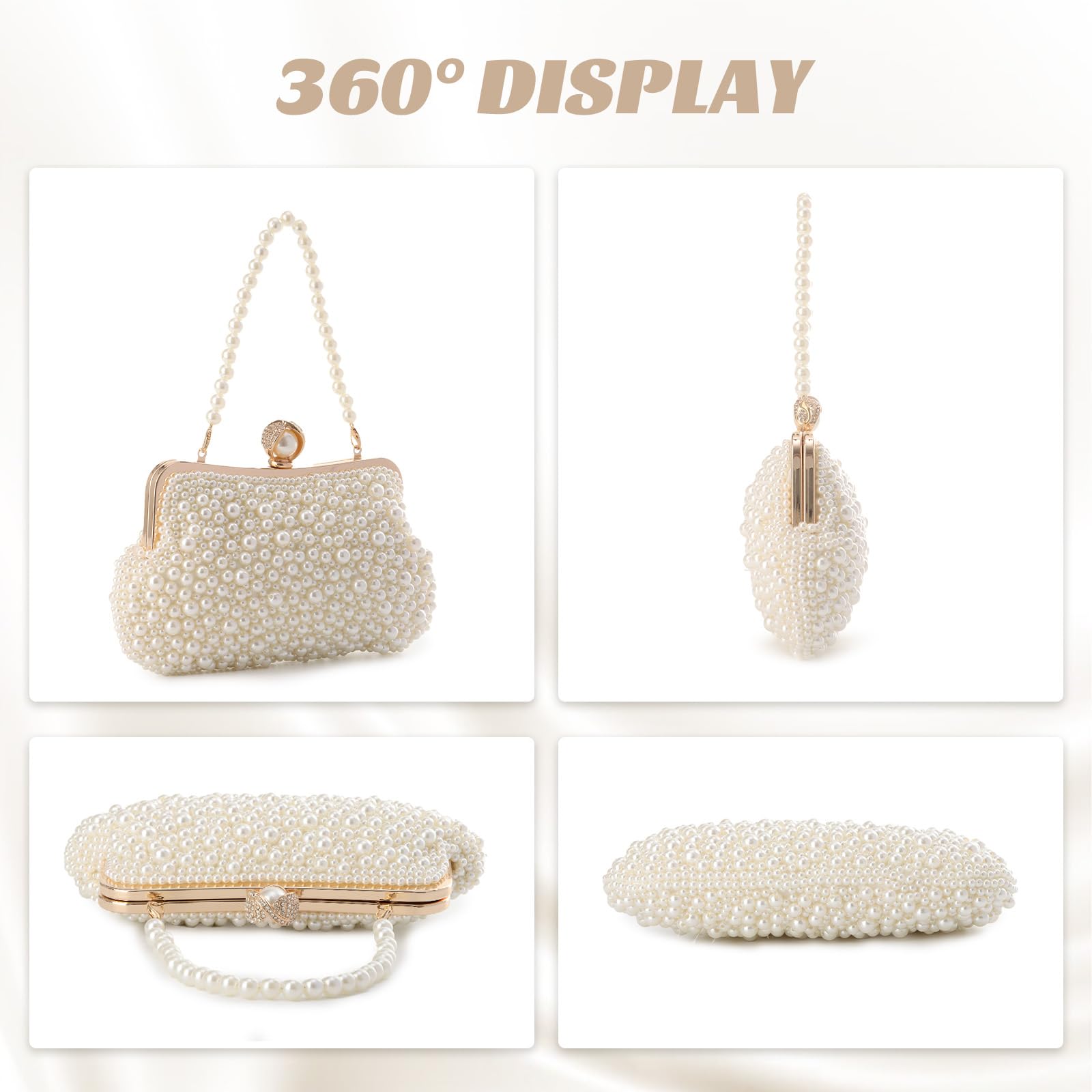 Pearl Clutch Purse for Women - Crystal Beaded Evening Bag with Chain for Wedding & Party